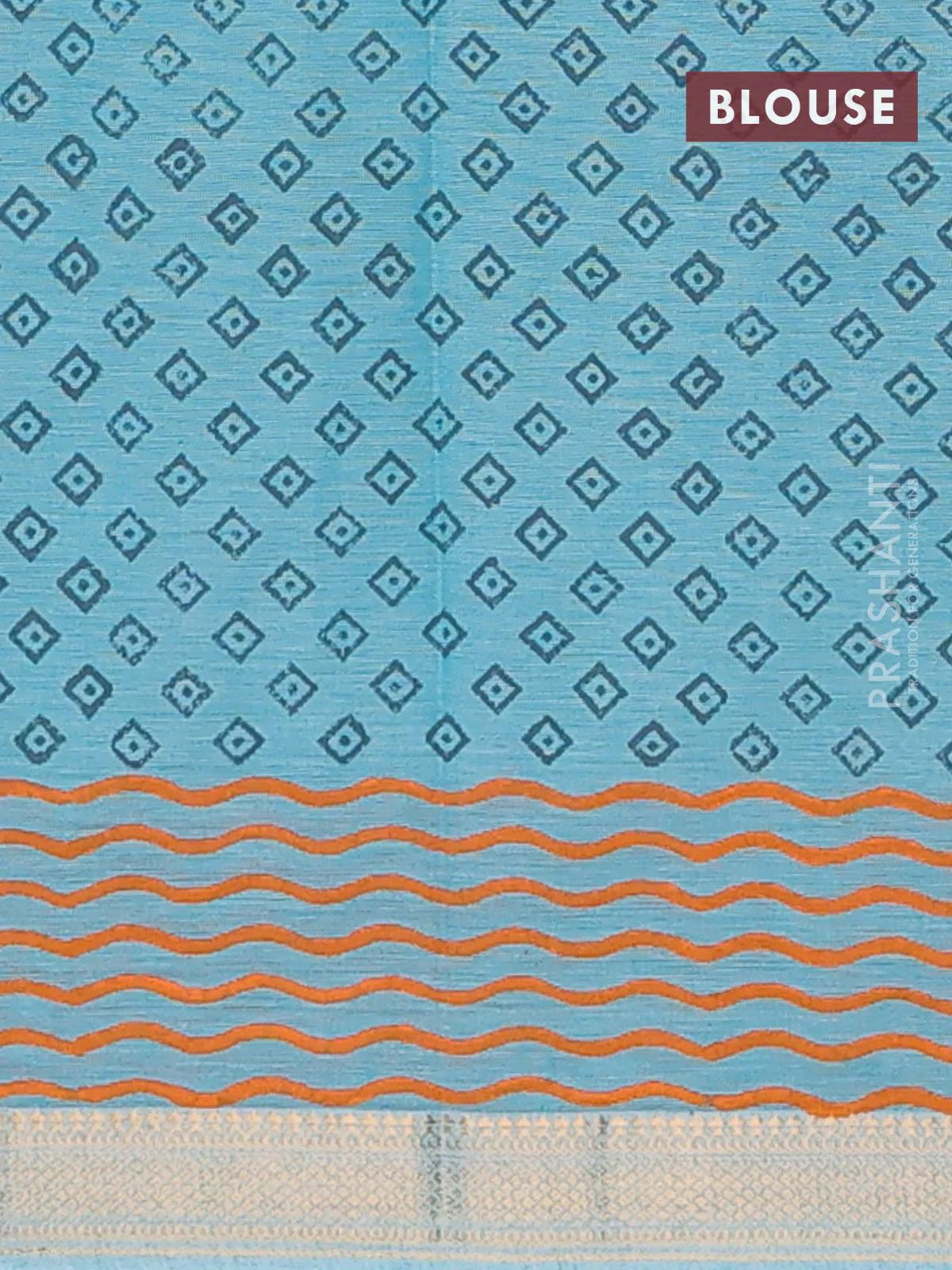 Mangalagiri cotton block printed saree teal blue with butta prints and mangalgiri border - Image 4