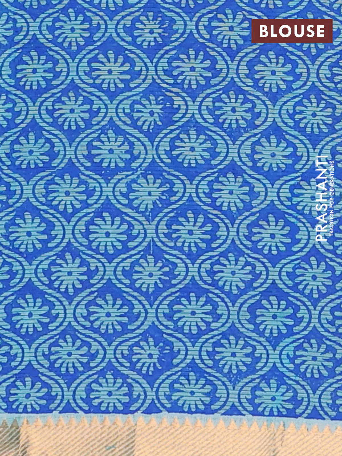 Mangalagiri cotton block printed saree teal blue with butta prints and mangalgiri border - Image 4