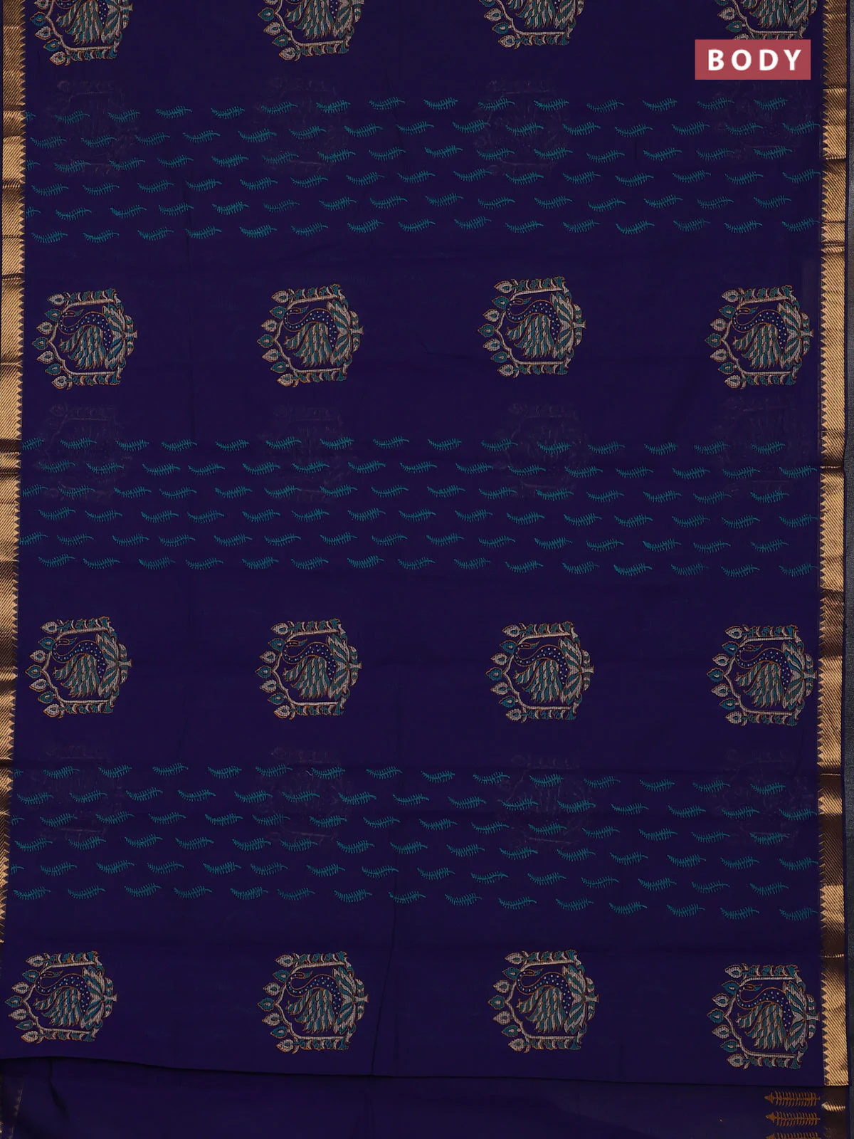 Mangalagiri cotton block printed saree violet with allover butta prints and mangalgiri border - Image 2