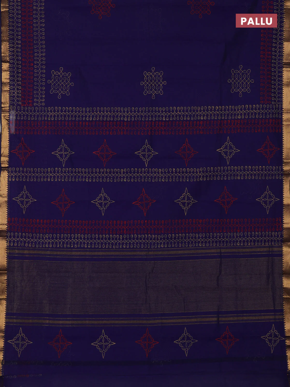 Mangalagiri cotton block printed saree violet with rangoli butta prints and mangalgiri border - Image 3