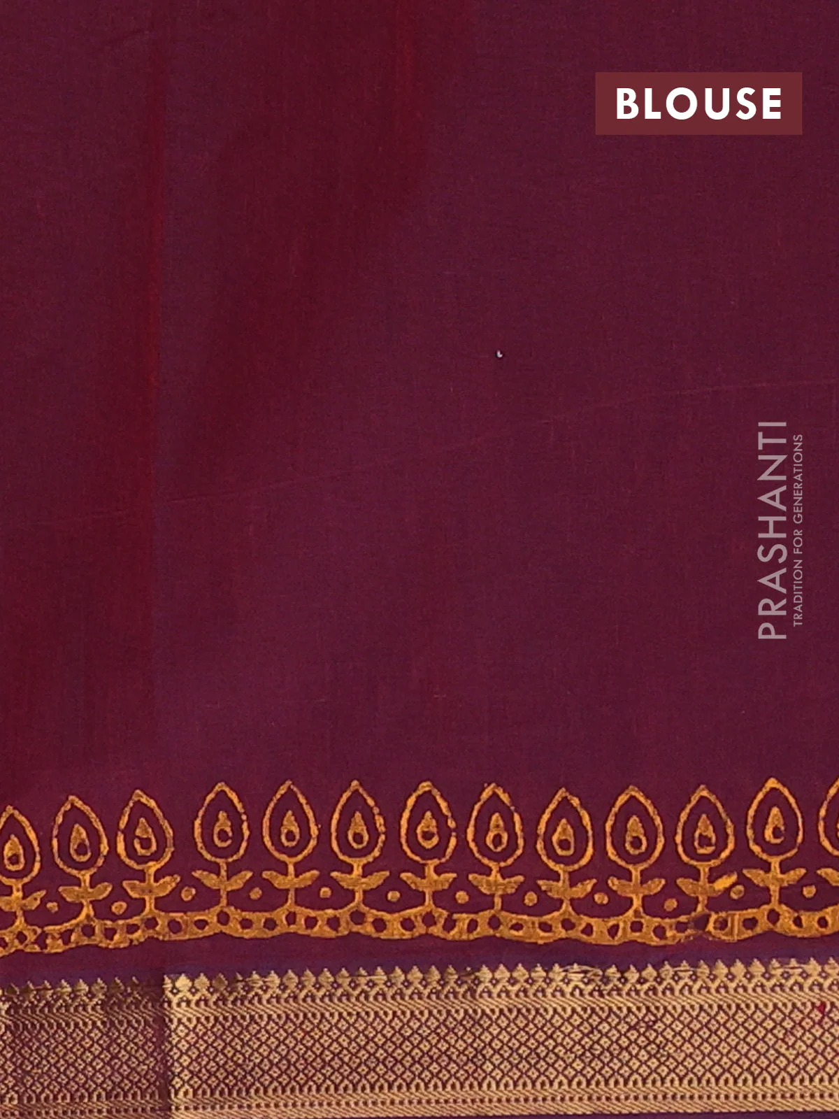Mangalagiri cotton block printed saree wine shade with allover prints and mangalgiri border - Image 4