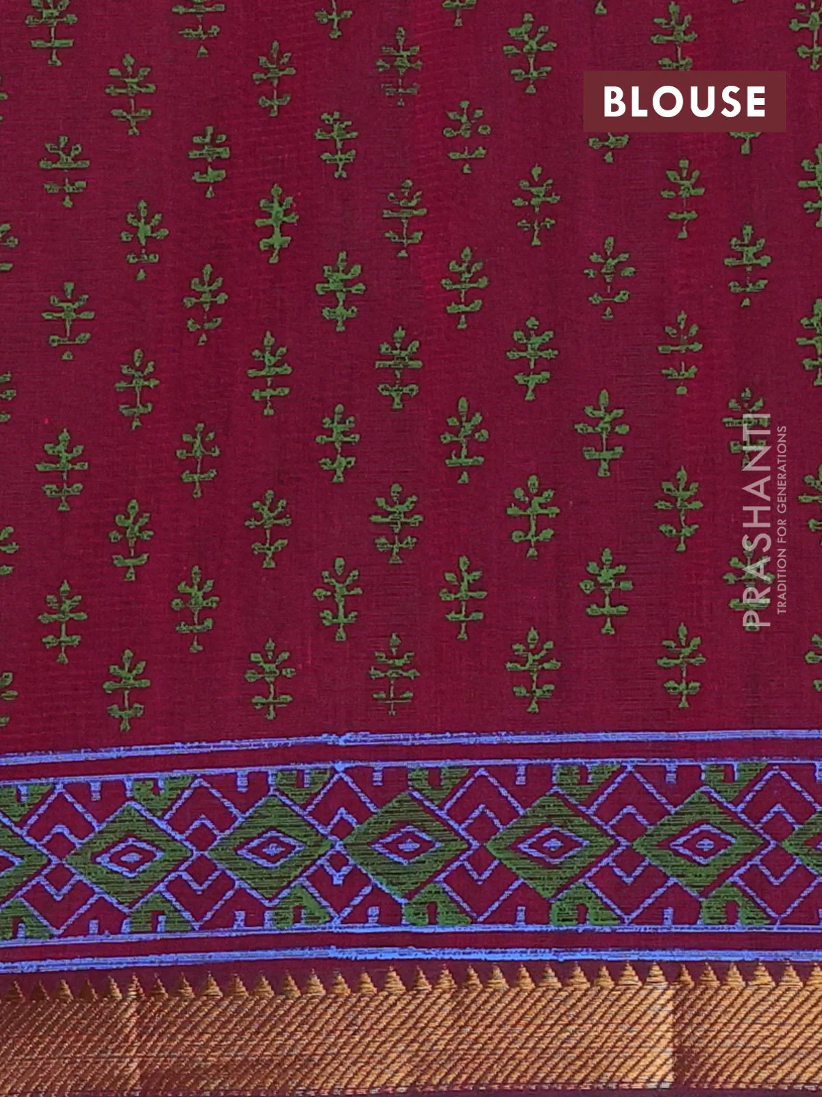 Mangalagiri cotton block printed saree wine shade with butta prints and mangalgiri border - Image 4