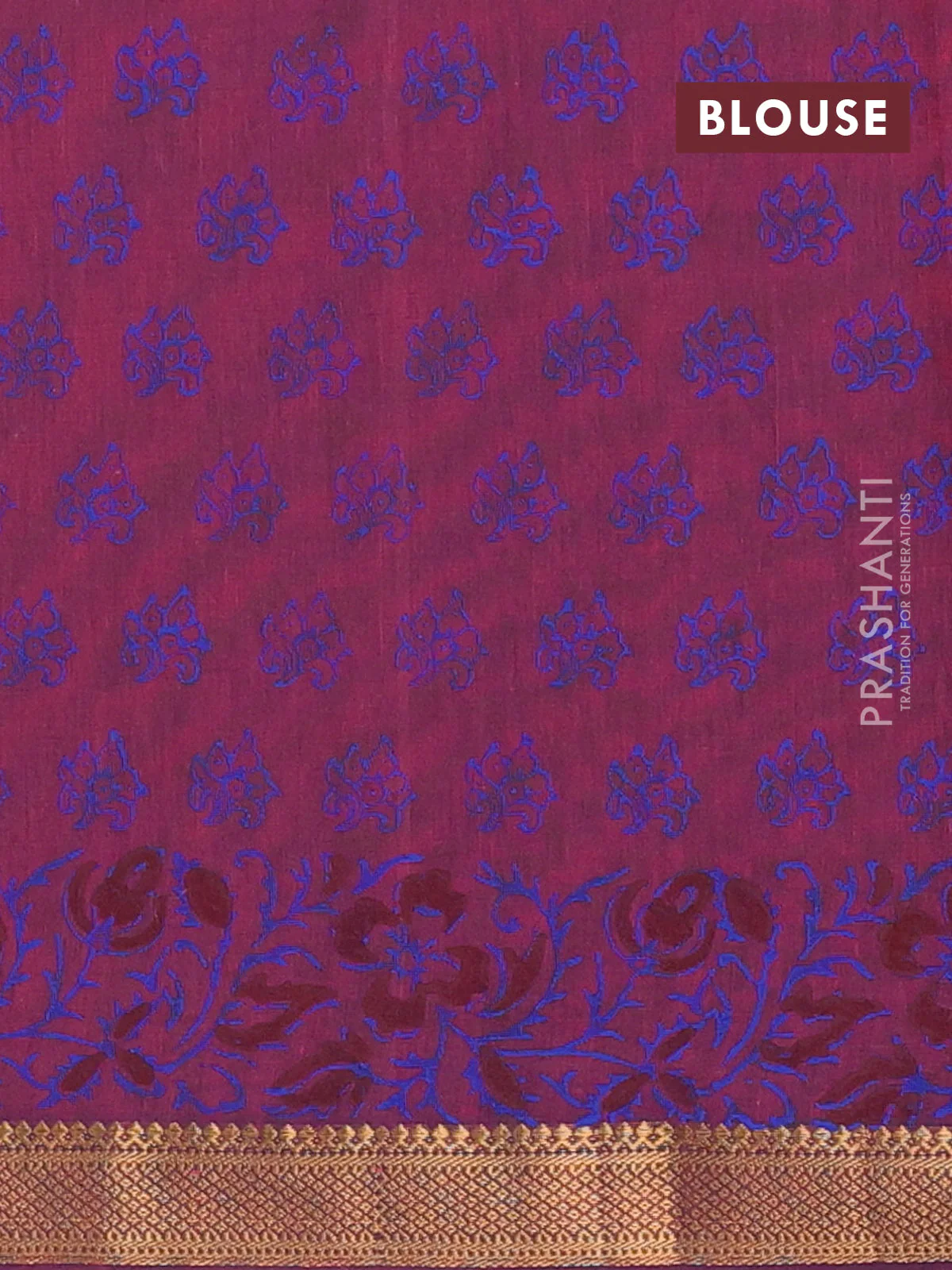Mangalagiri cotton block printed saree wine shade with butta prints and mangalgiri border - Image 4