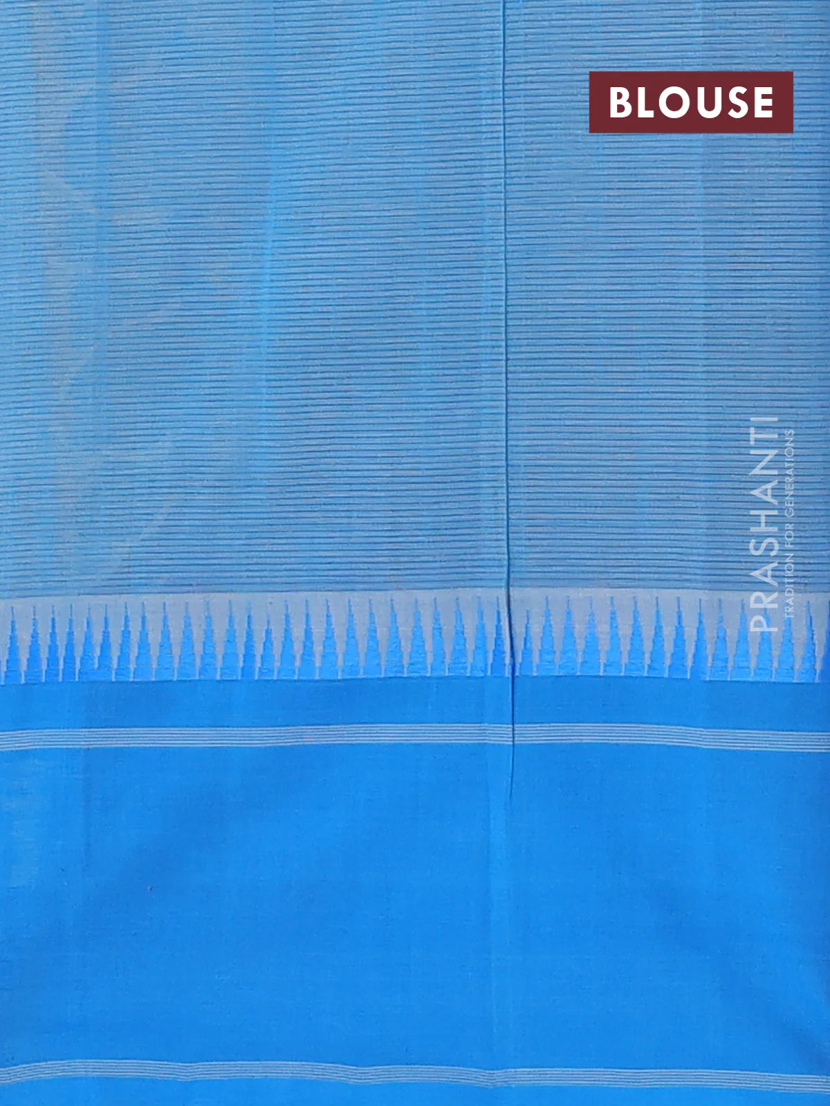 Mangalgiri cotton saree beige and cs blue with allover stripe pattern and temple design long rettapet border - Image 4