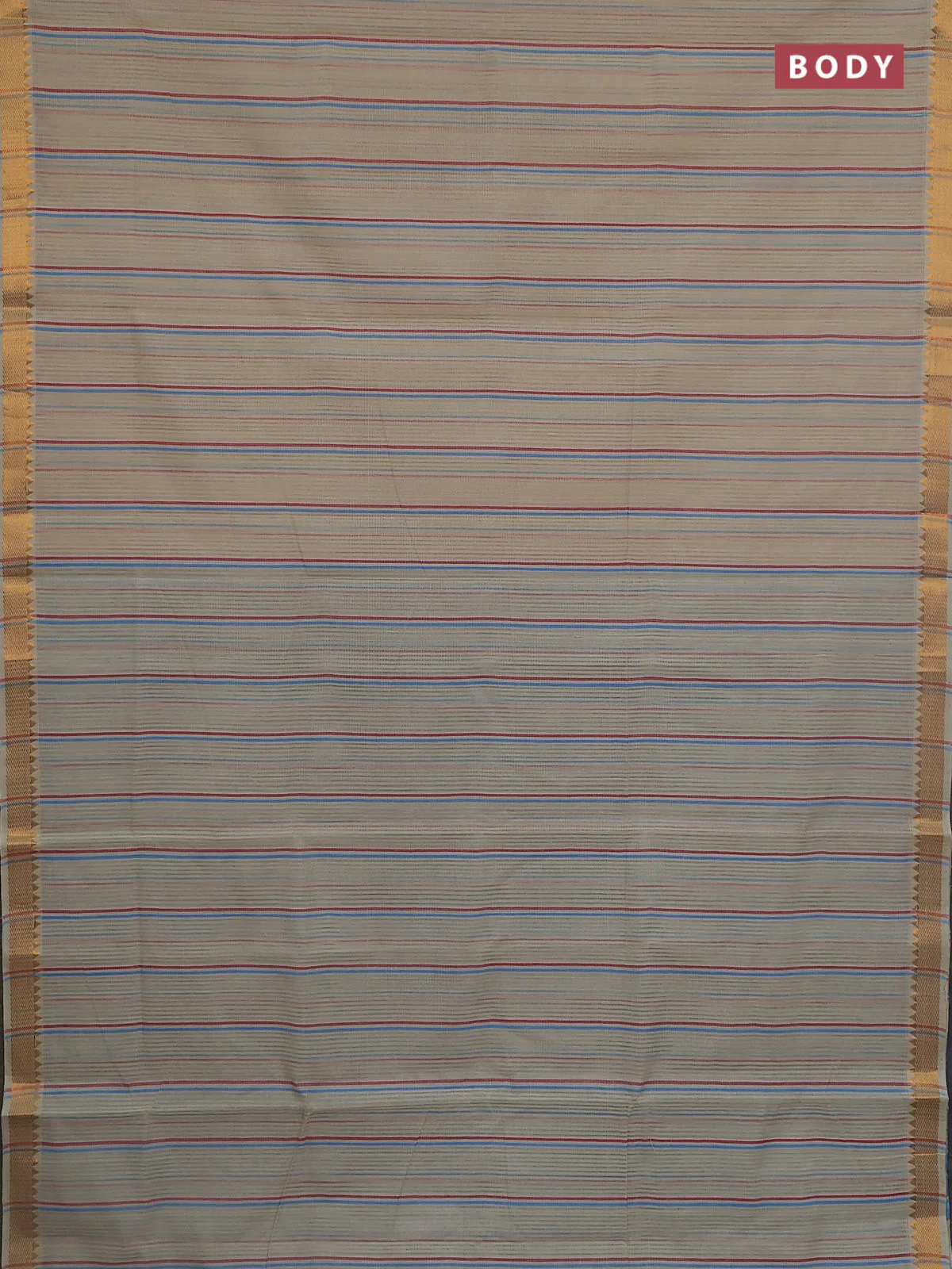 Mangalgiri cotton saree beige and cs blue with allover stripe pattern and zari woven border - Image 2