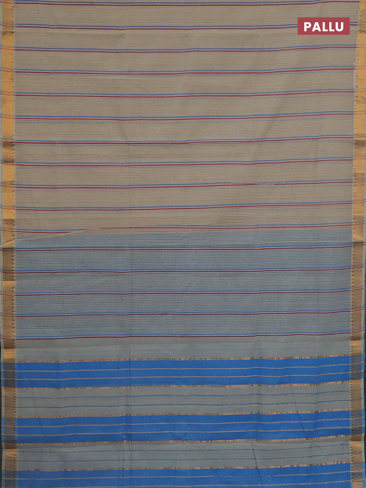 Mangalgiri cotton saree beige and cs blue with allover stripe pattern and zari woven border - Image 3