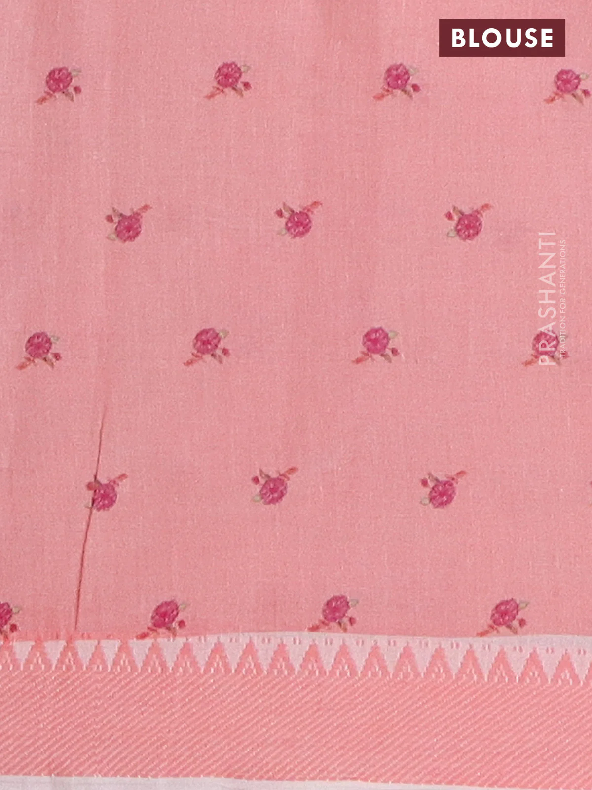 Mangalgiri cotton saree beige and peach orange with allover floral prints and thread woven border - Image 4