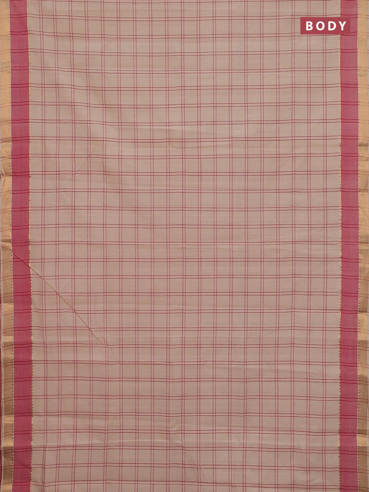 Mangalgiri cotton saree beige and pink with allover checked pattern and rettapet zari woven border - Image 2