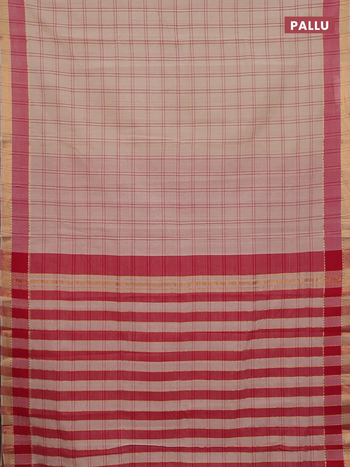 Mangalgiri cotton saree beige and pink with allover checked pattern and rettapet zari woven border - Image 3