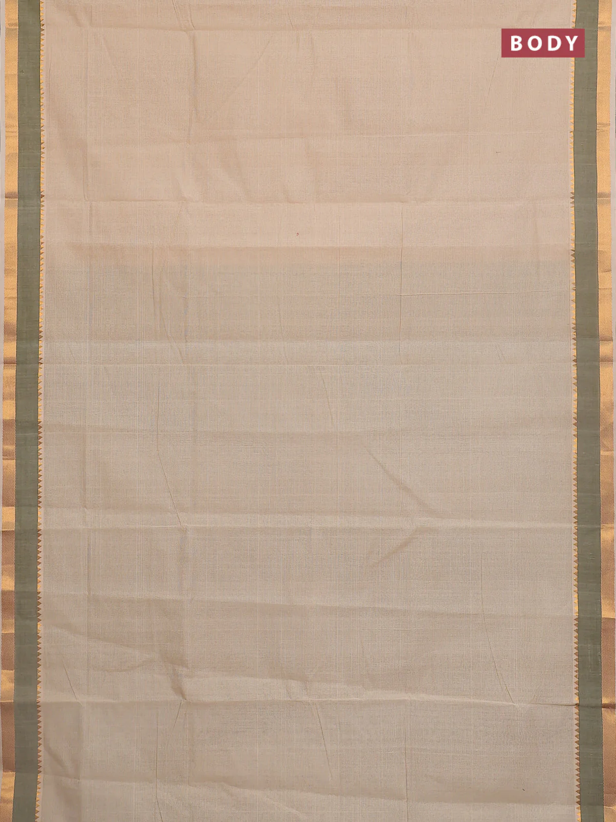 Mangalgiri cotton saree beige and sap green with plain body and rettapet zari woven border - Image 2