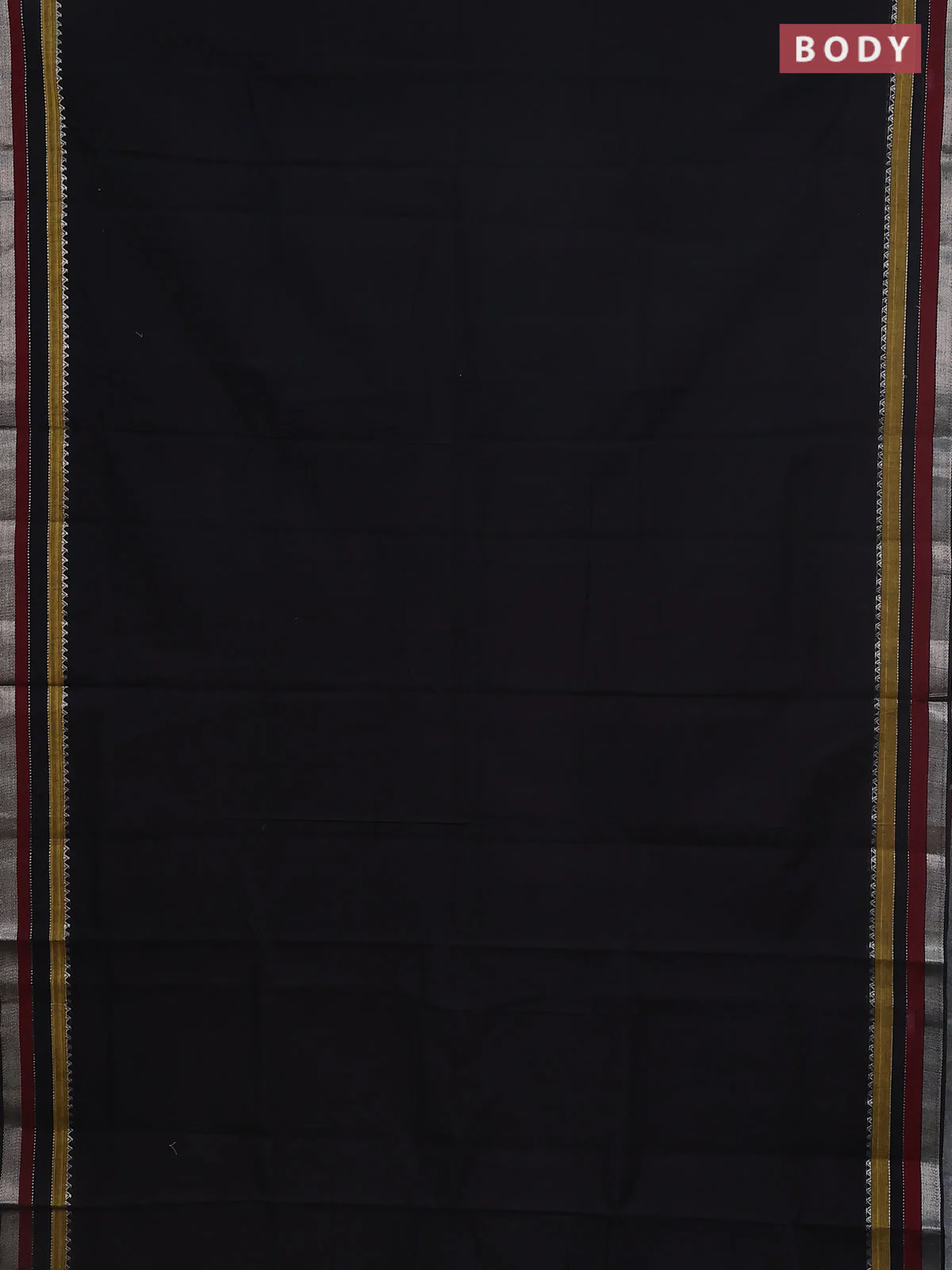 Mangalgiri cotton saree black and maroon with plain body and silver zari woven border - Image 2