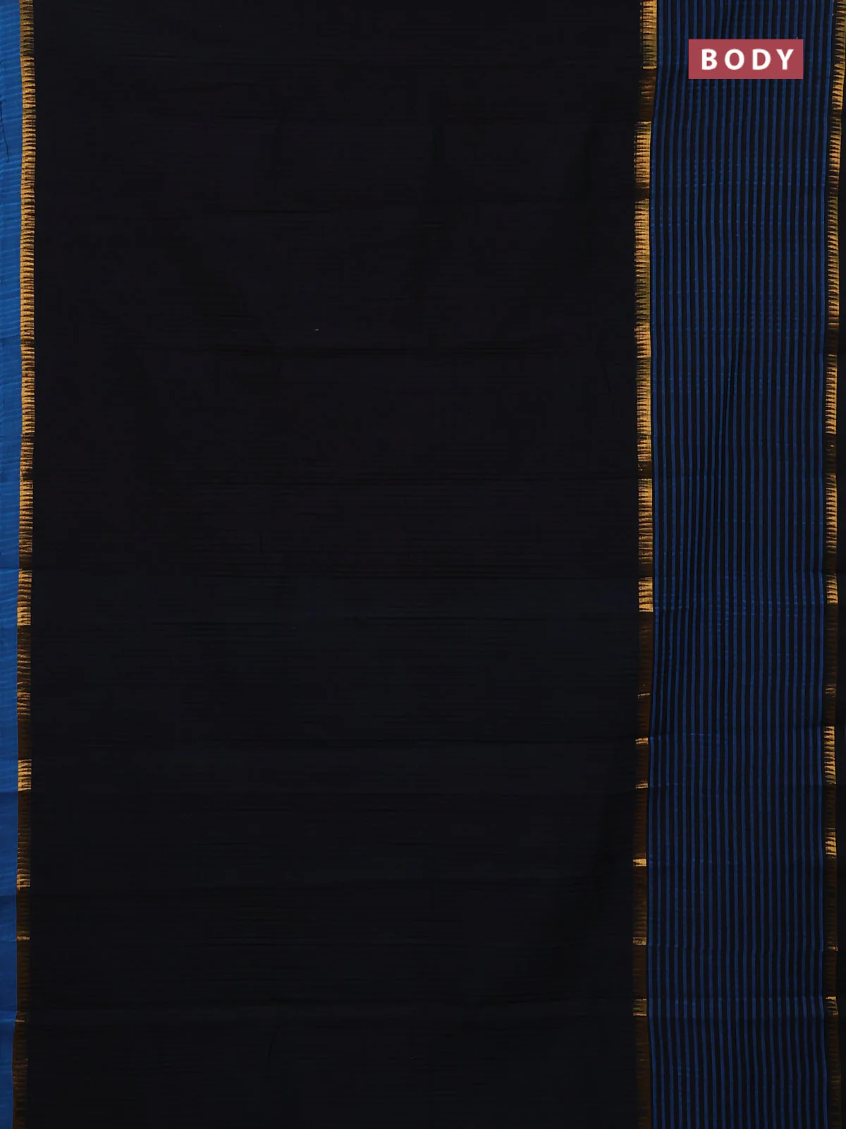 Mangalgiri cotton saree black and teal blue with allover small checked pattern and long rettapet zari woven border - Image 2
