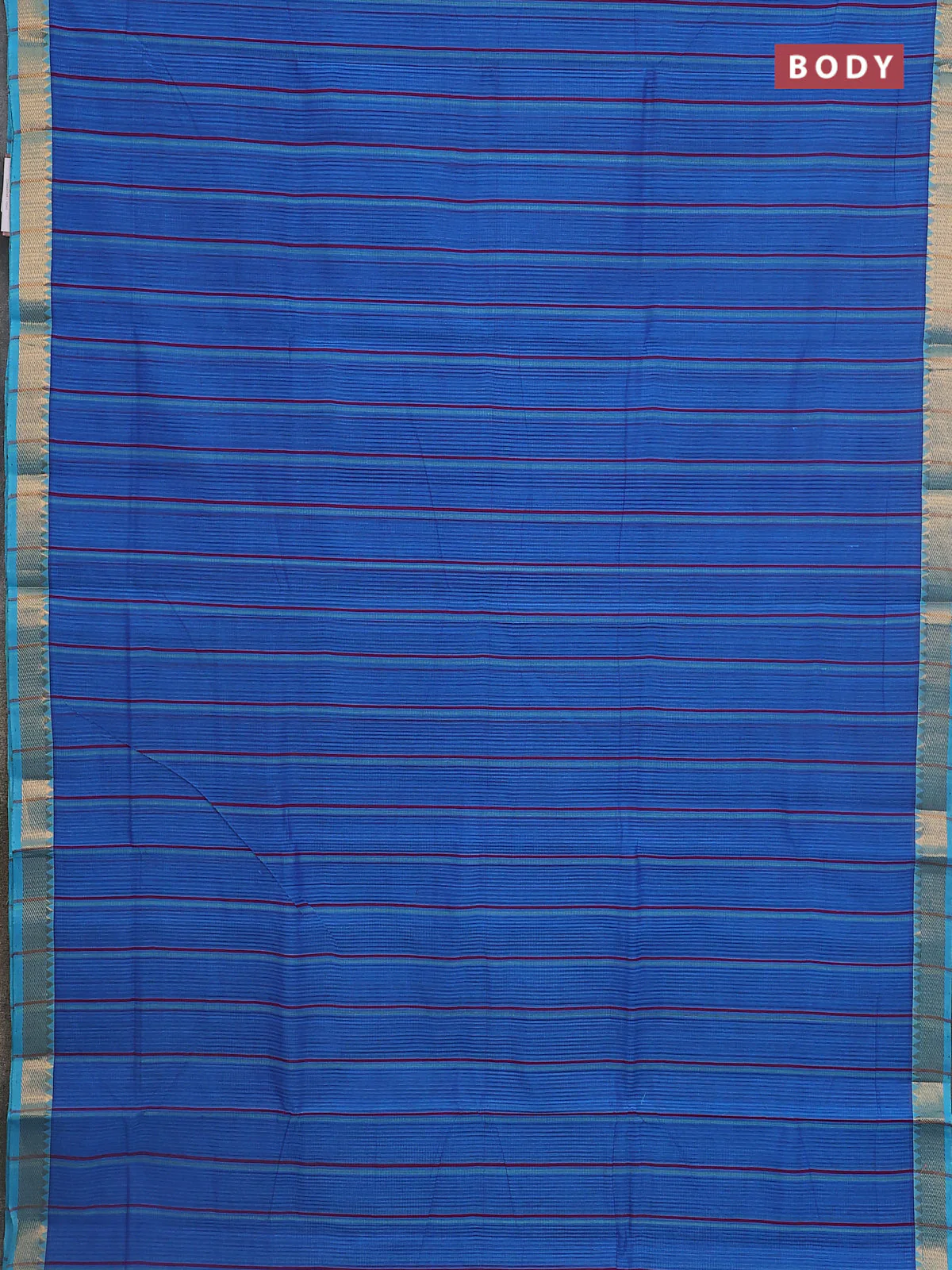 Mangalgiri cotton saree blue and teal green with allover stripe pattern and zari woven border - Image 2