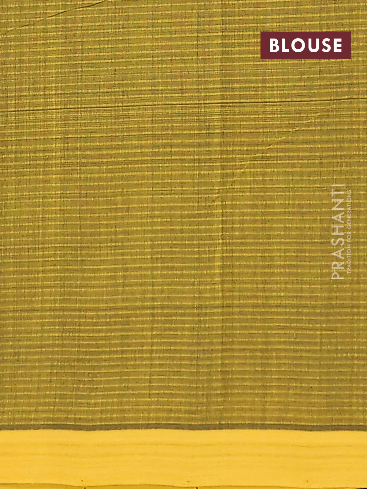 Mangalgiri cotton saree bottle green and yellow with stripe pattern and simple border - Image 4