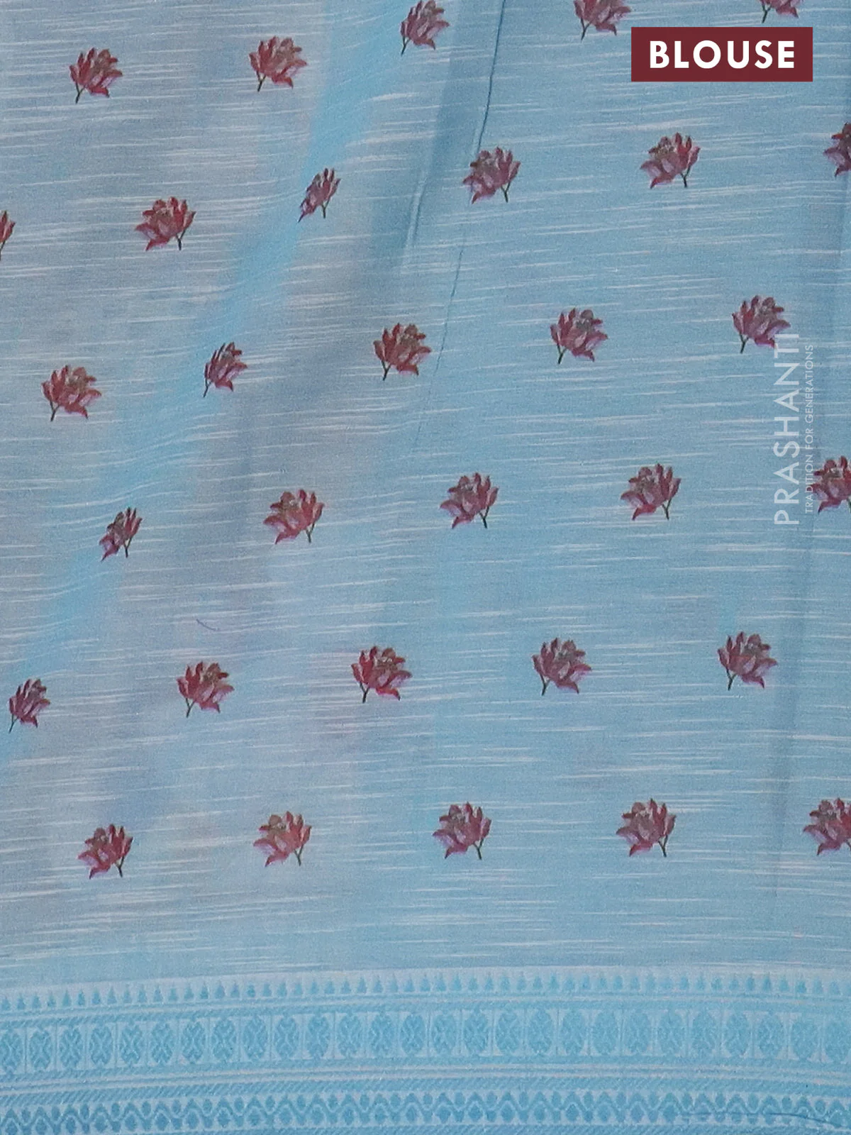 Mangalgiri cotton saree brown and cream blue with allover prints and thread woven border - Image 4