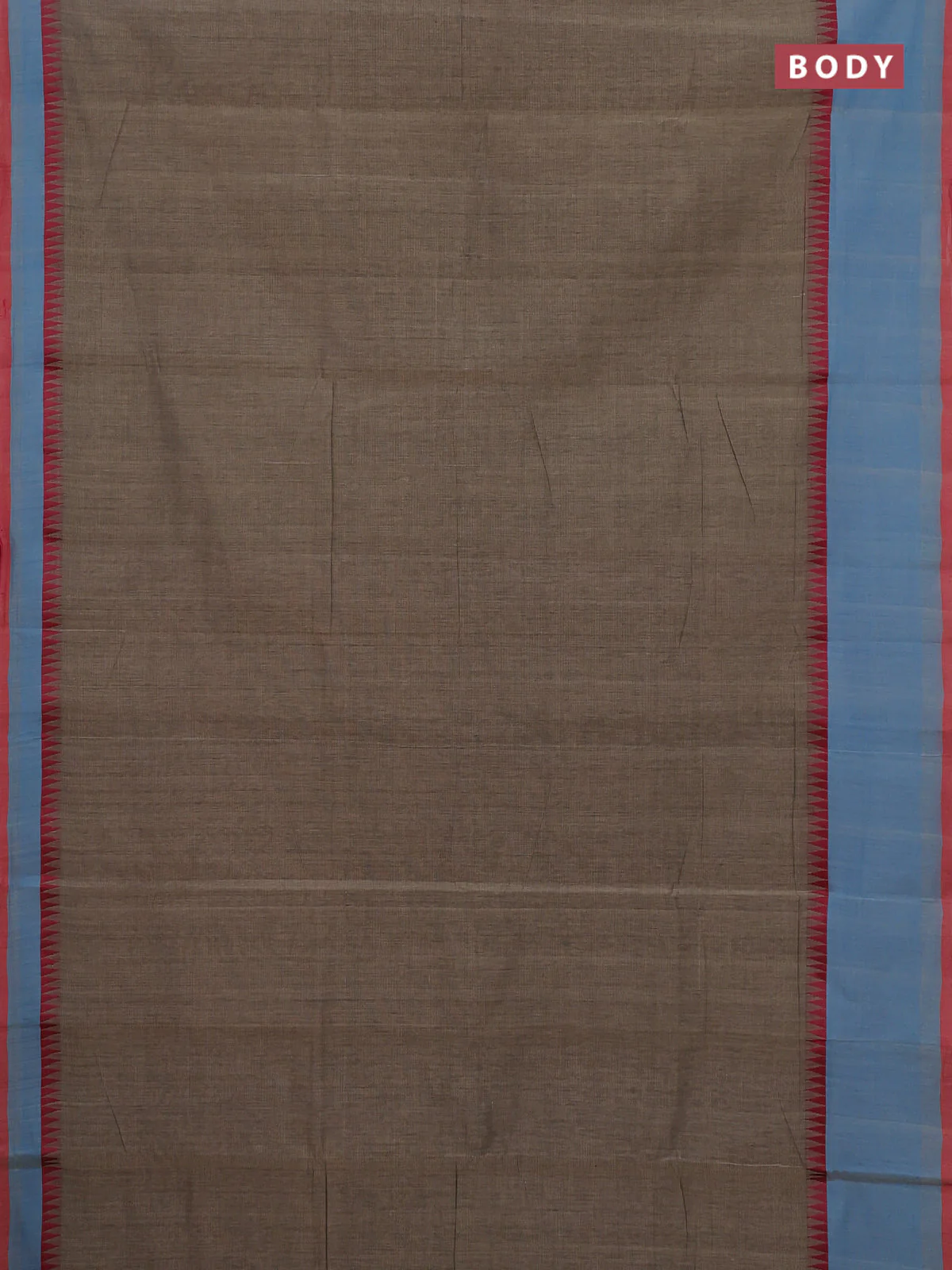 Mangalgiri cotton saree chikku shade and light blue red with palin body and temple design long rettapet border - Image 2