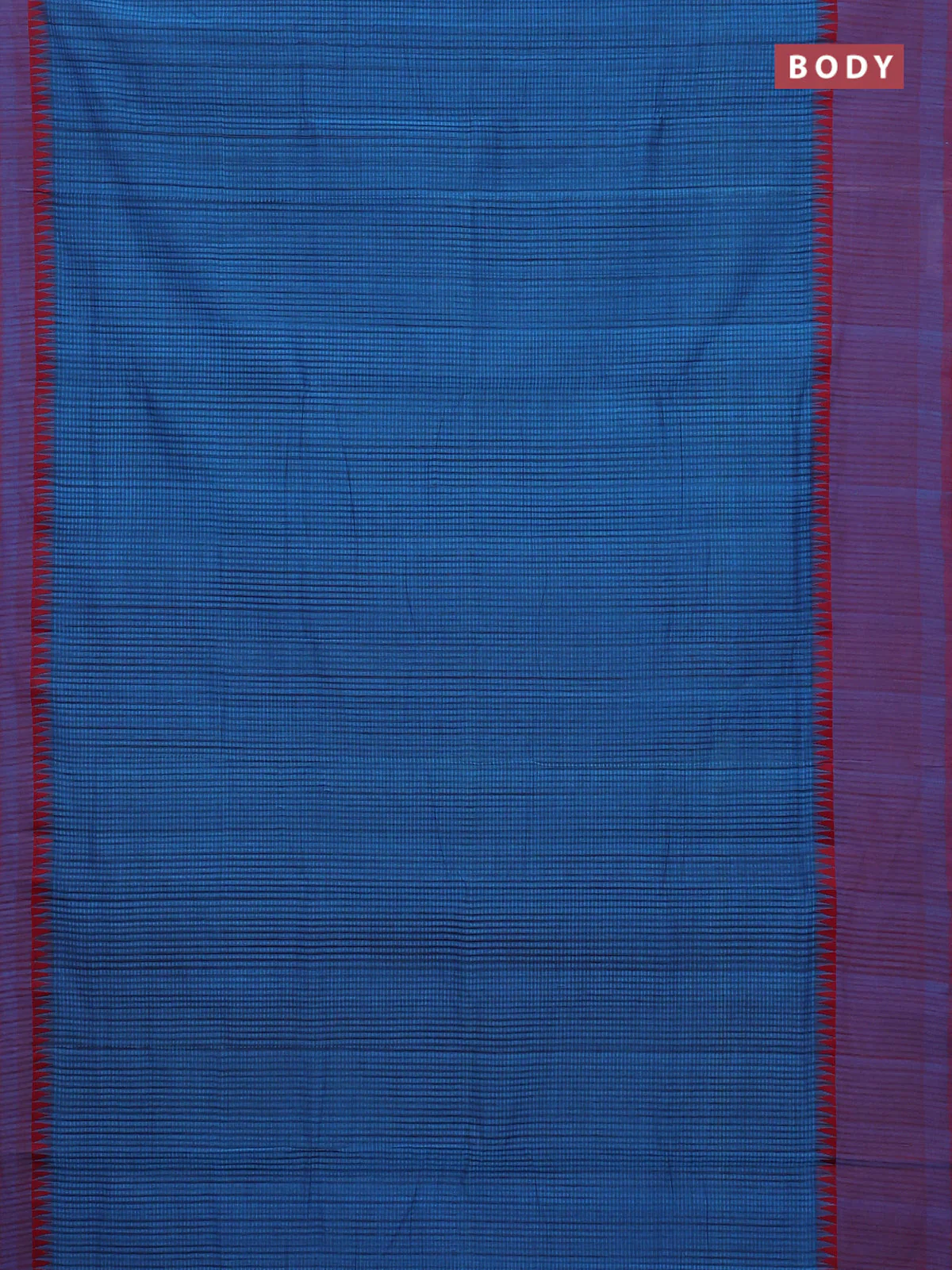 Mangalgiri cotton saree cs blue and red with allover small checked pattern and temple design simple border - Image 2