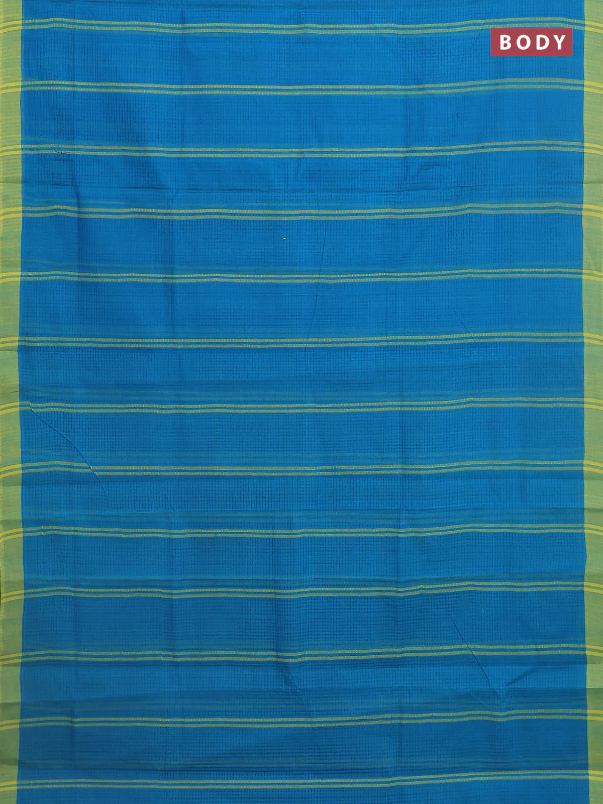 Mangalgiri cotton saree cs blue and yellow with stripe pattern and simple border - Image 2