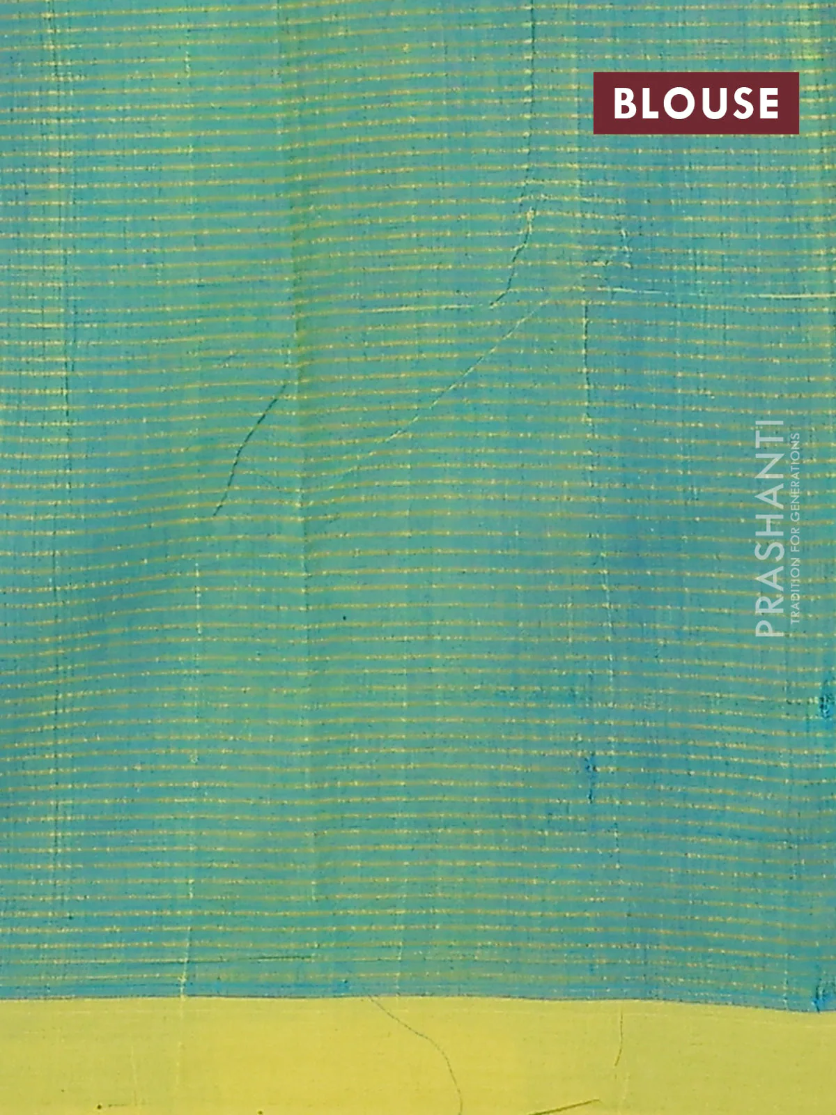Mangalgiri cotton saree cs blue and yellow with stripe pattern and simple border - Image 4