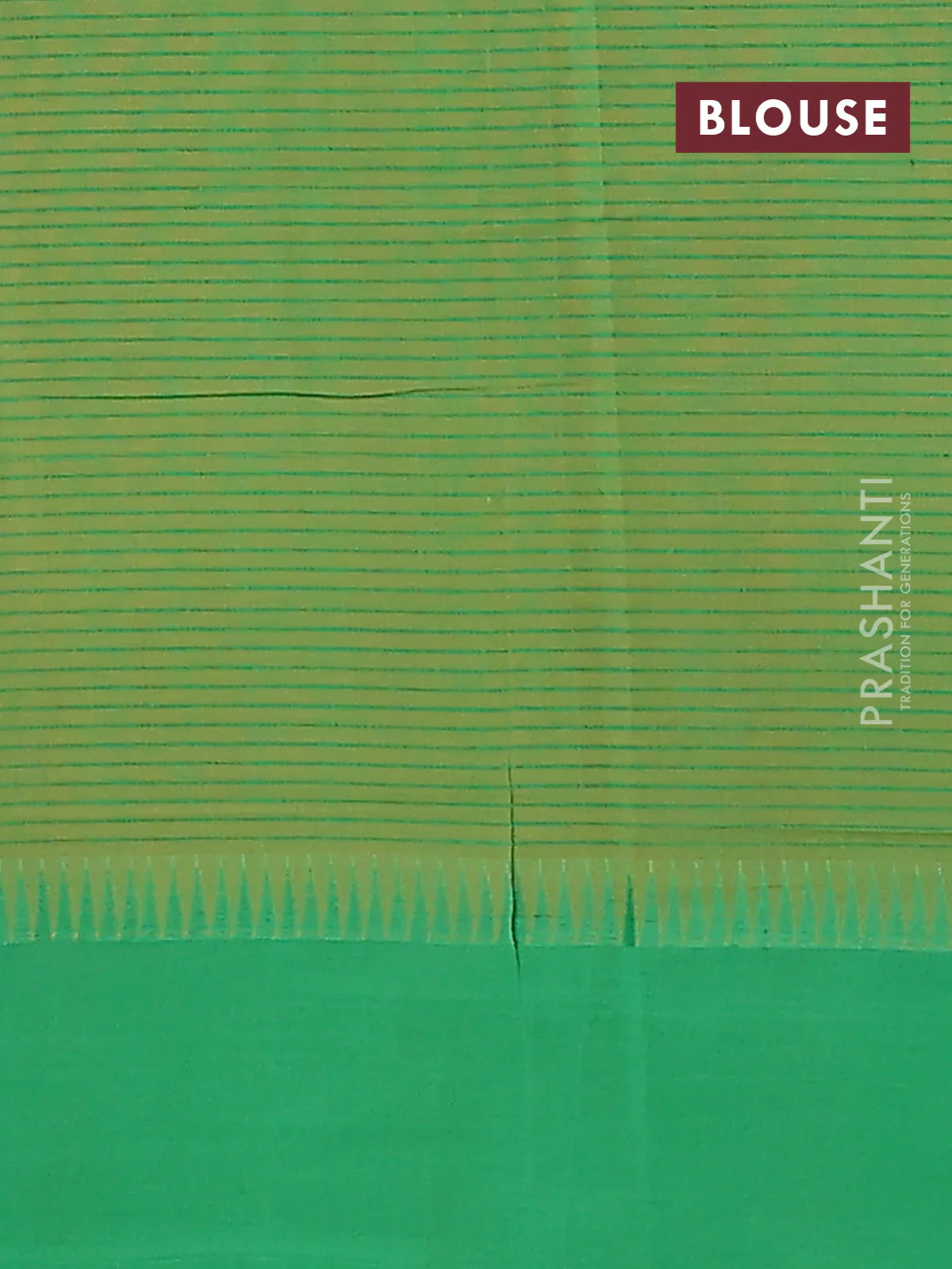 Mangalgiri cotton saree dark mustard and green with allover small checked pattern and temple design simple border - Image 4