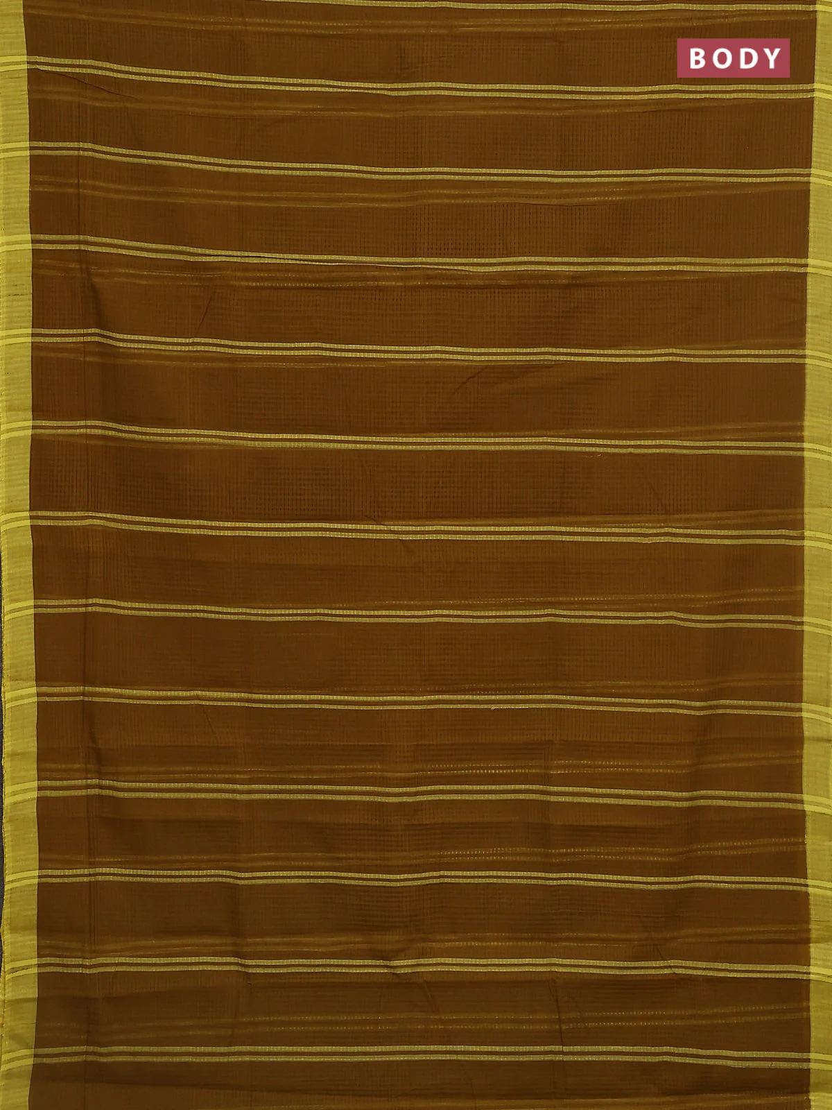 Mangalgiri cotton saree dark mustard and yellow with stripe pattern and simple border - Image 2