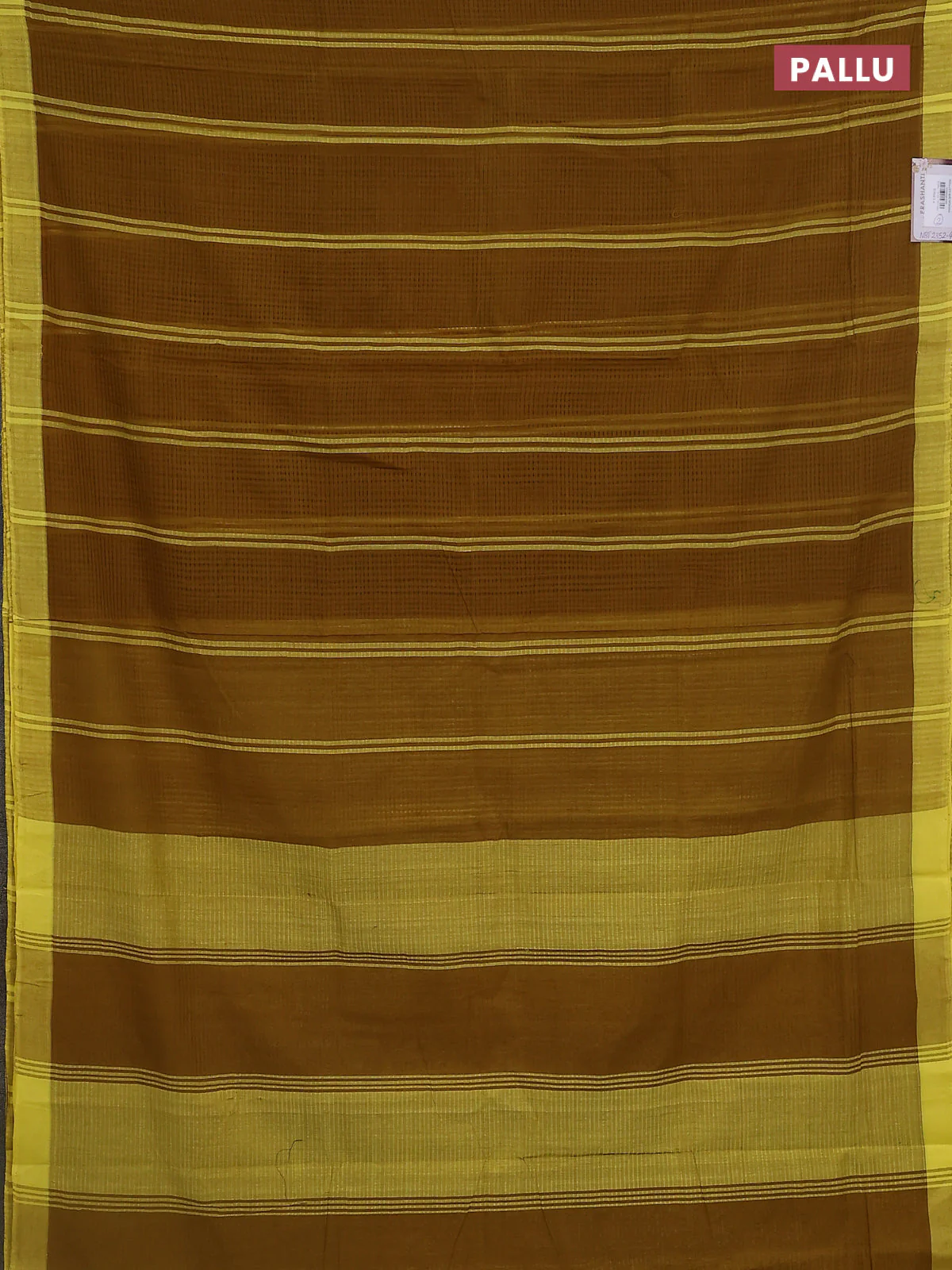 Mangalgiri cotton saree dark mustard and yellow with stripe pattern and simple border - Image 3