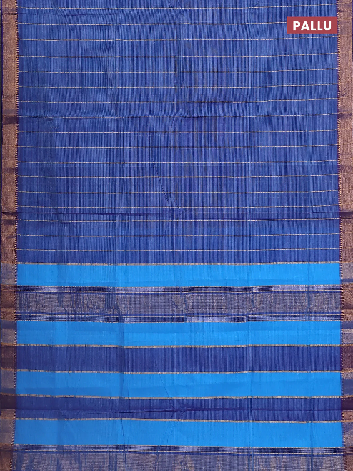 Mangalgiri cotton saree dual shade of blue and cs blue with allover zari stripe pattern and zari woven border - Image 3