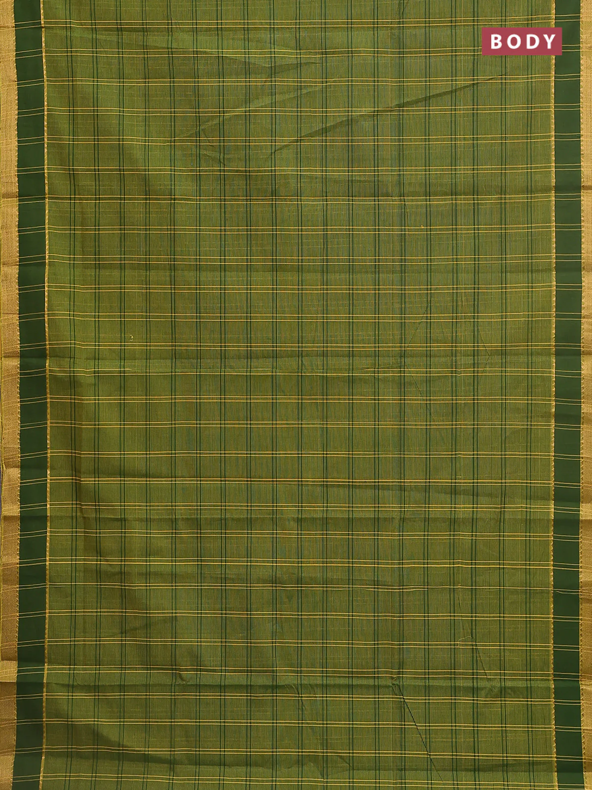 Mangalgiri cotton saree dual shade of green and yellow with allover checked pattern and rettapet zari woven border - Image 2