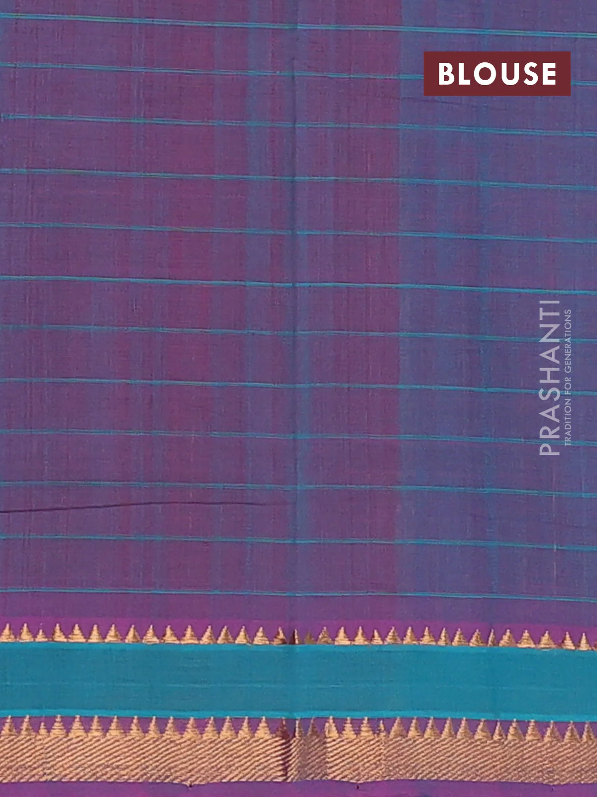Mangalgiri cotton saree dual shade of pinkish orange and dual shade of teal blue with allover checked pattern and rettapet zari woven border - Image 4