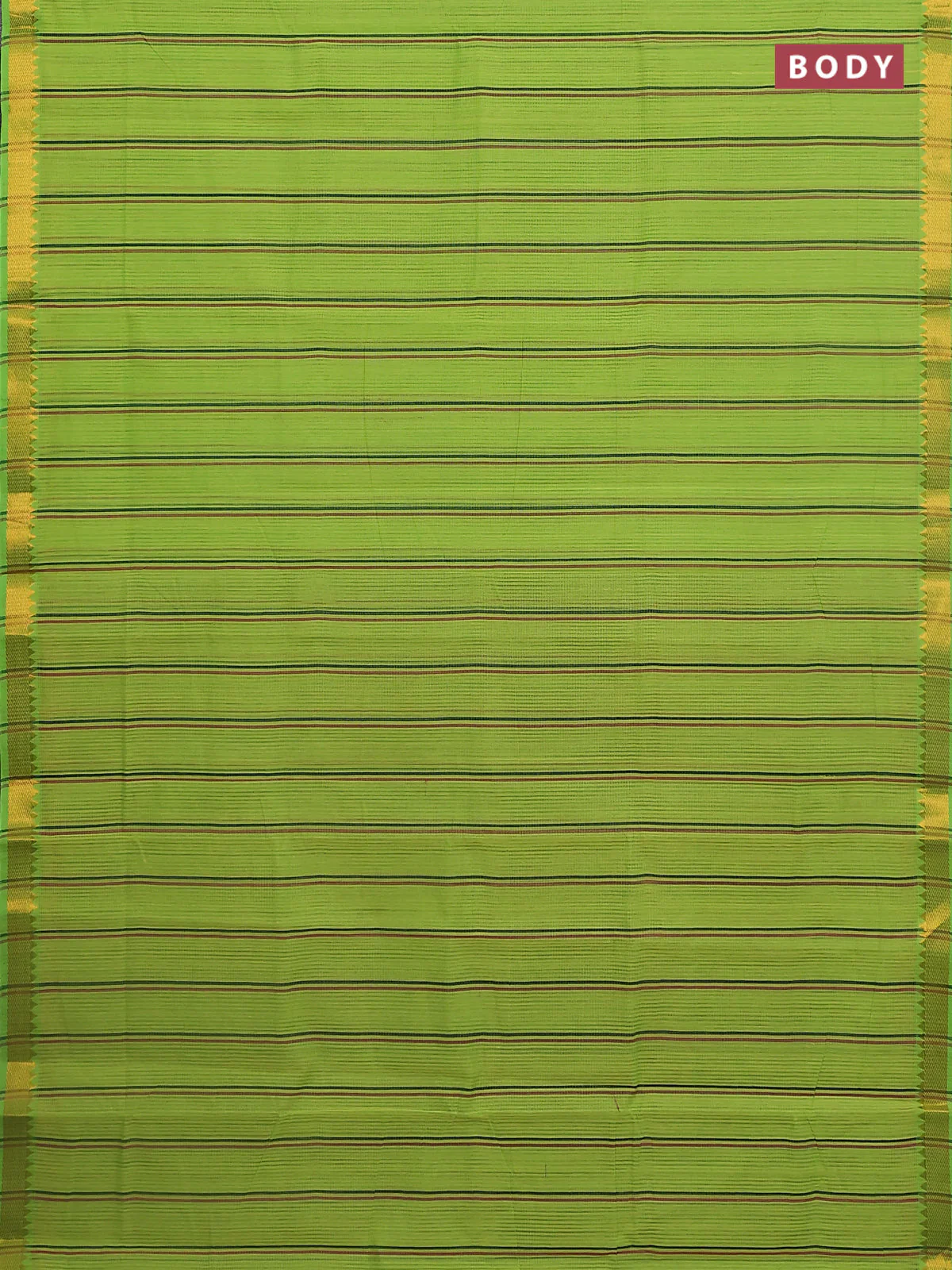 Mangalgiri cotton saree fluorescent green and pink with allover stripe pattern and zari woven border - Image 2