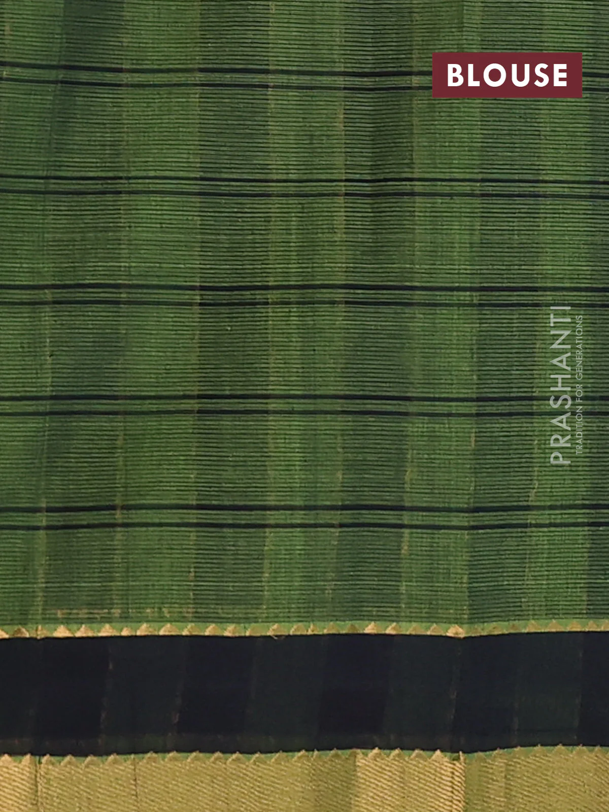 Mangalgiri cotton saree green and black with allover checked pattern and rettapet zari woven border - Image 4