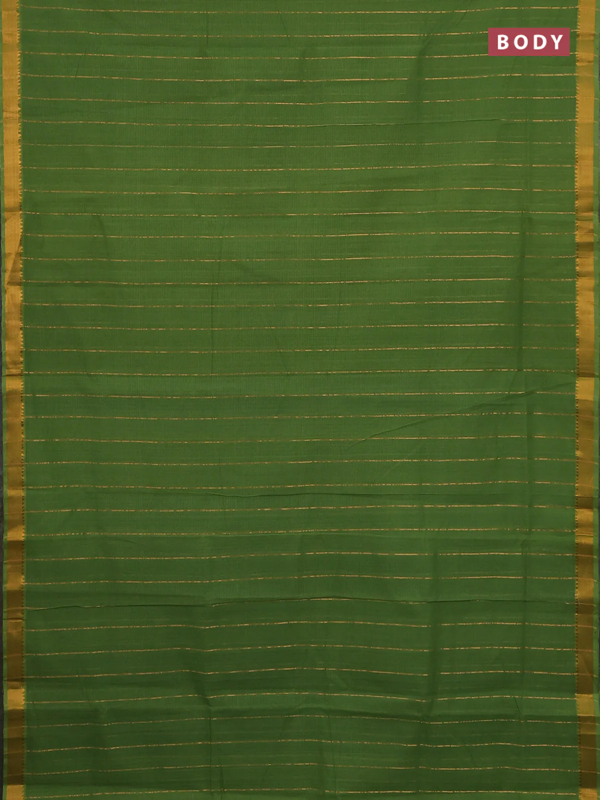 Mangalgiri cotton saree green and blue with allover zari stripe pattern and zari woven border - Image 2