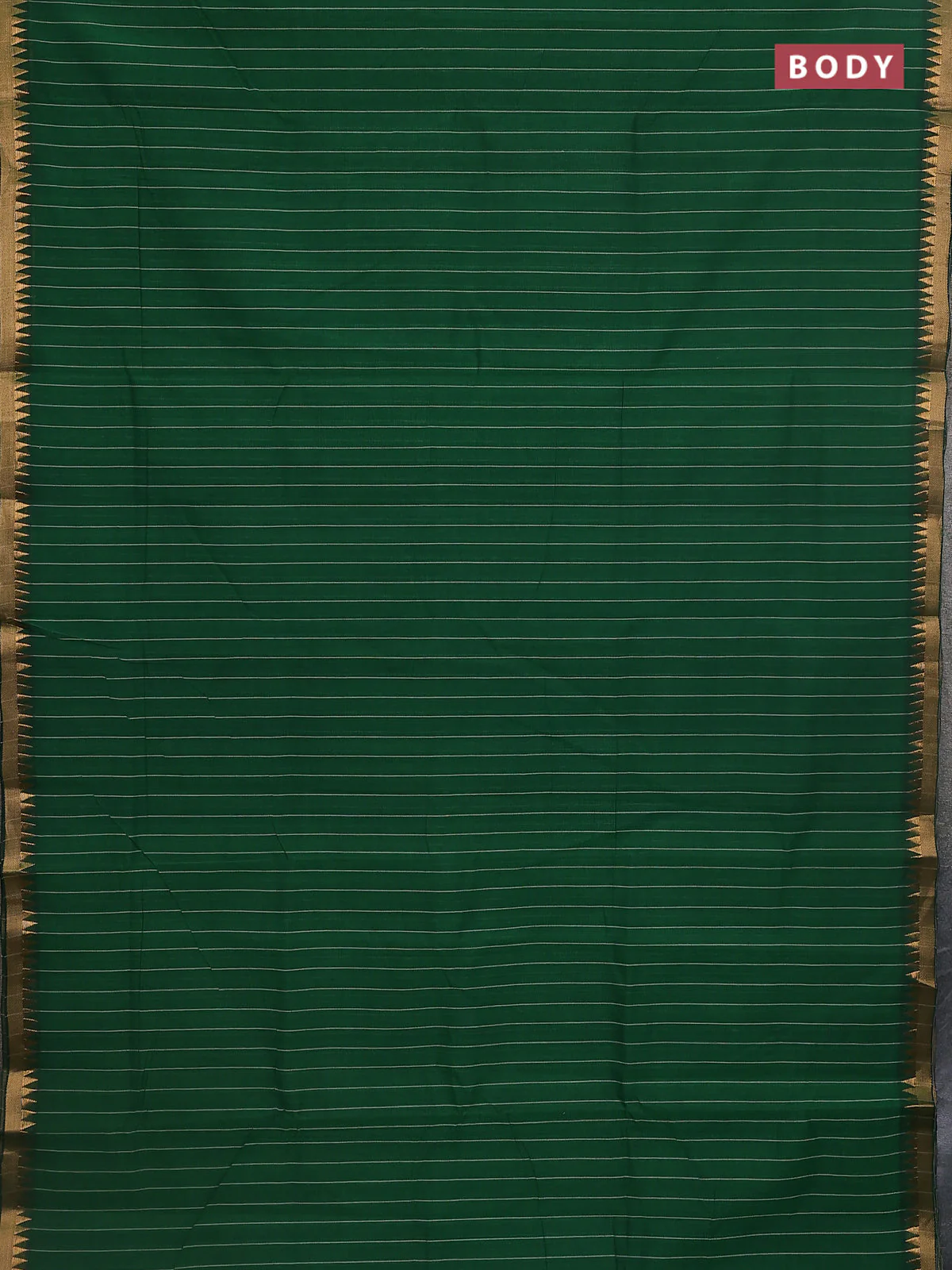 Mangalgiri cotton saree green and green shade with allover stripe pattern and temple zari woven border - Image 2