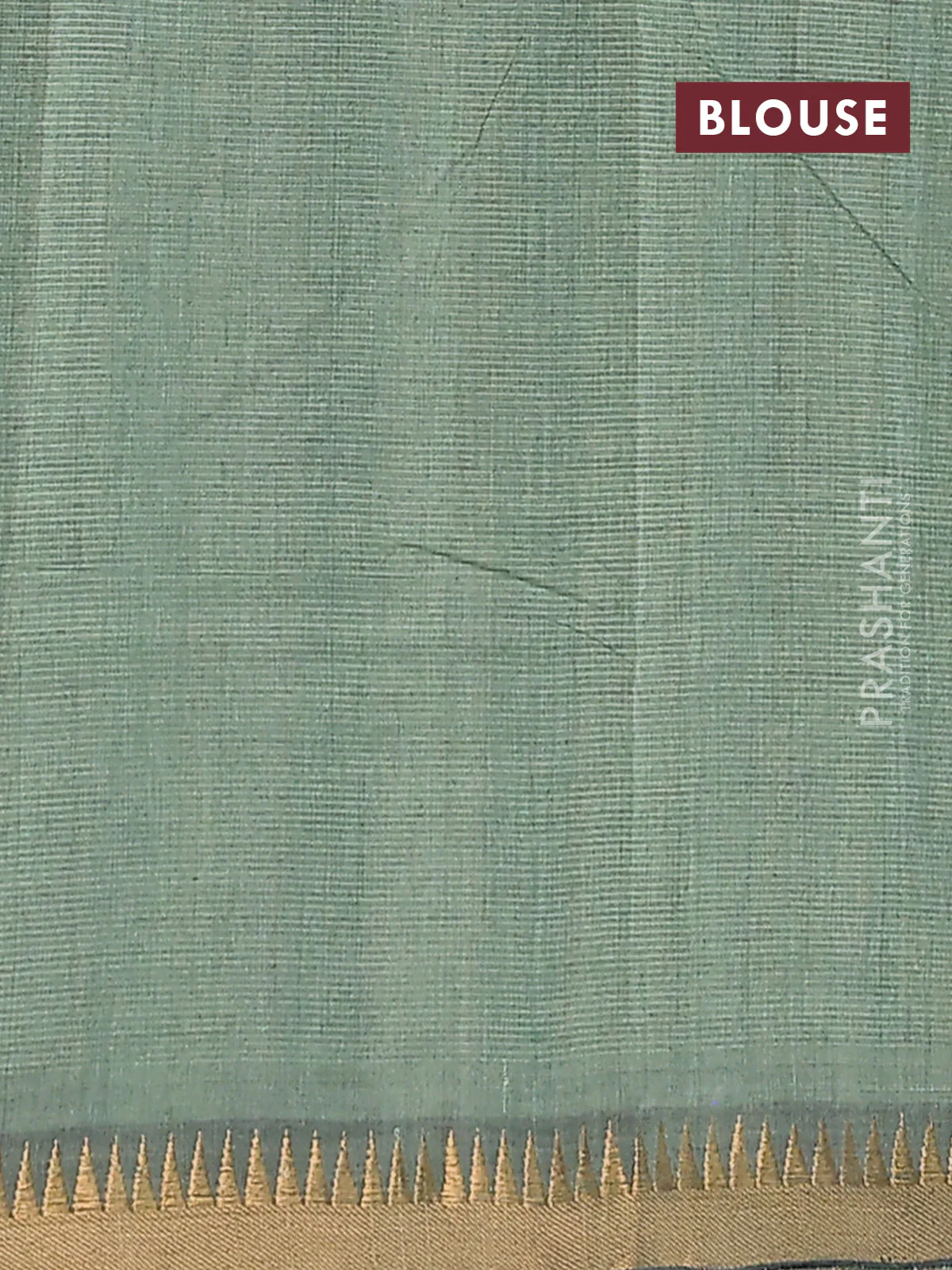 Mangalgiri cotton saree green and green shade with allover stripe pattern and temple zari woven border - Image 4
