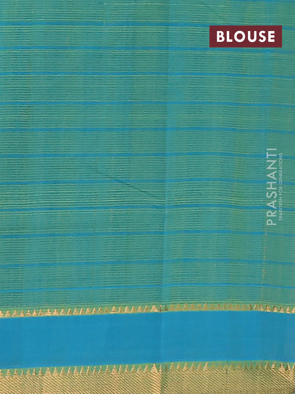 Mangalgiri cotton saree green and teal blue with allover checked pattern and rettapet zari woven border - Image 4