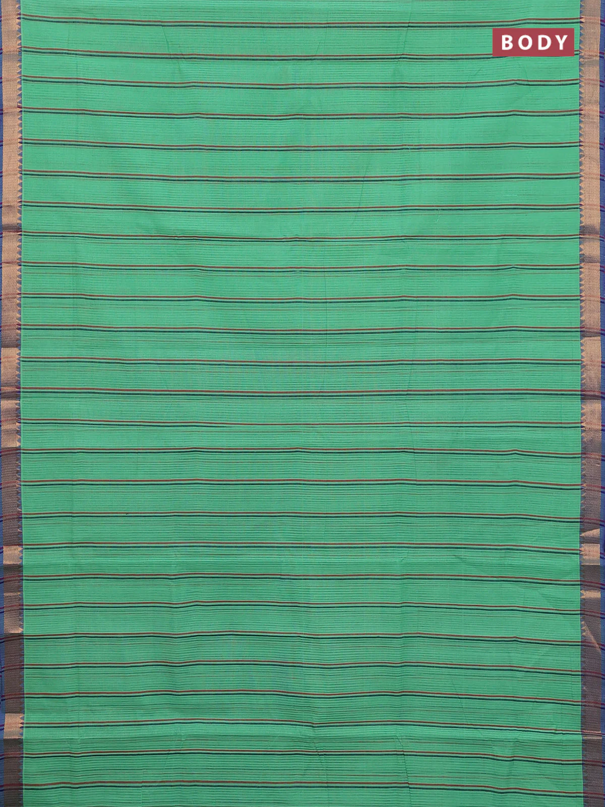 Mangalgiri cotton saree green and violet with allover stripe pattern and zari woven border - Image 2