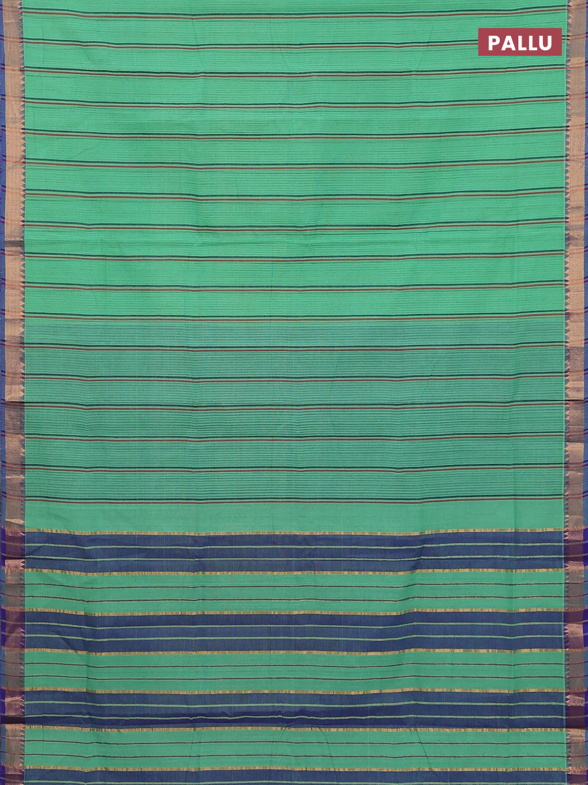 Mangalgiri cotton saree green and violet with allover stripe pattern and zari woven border - Image 3
