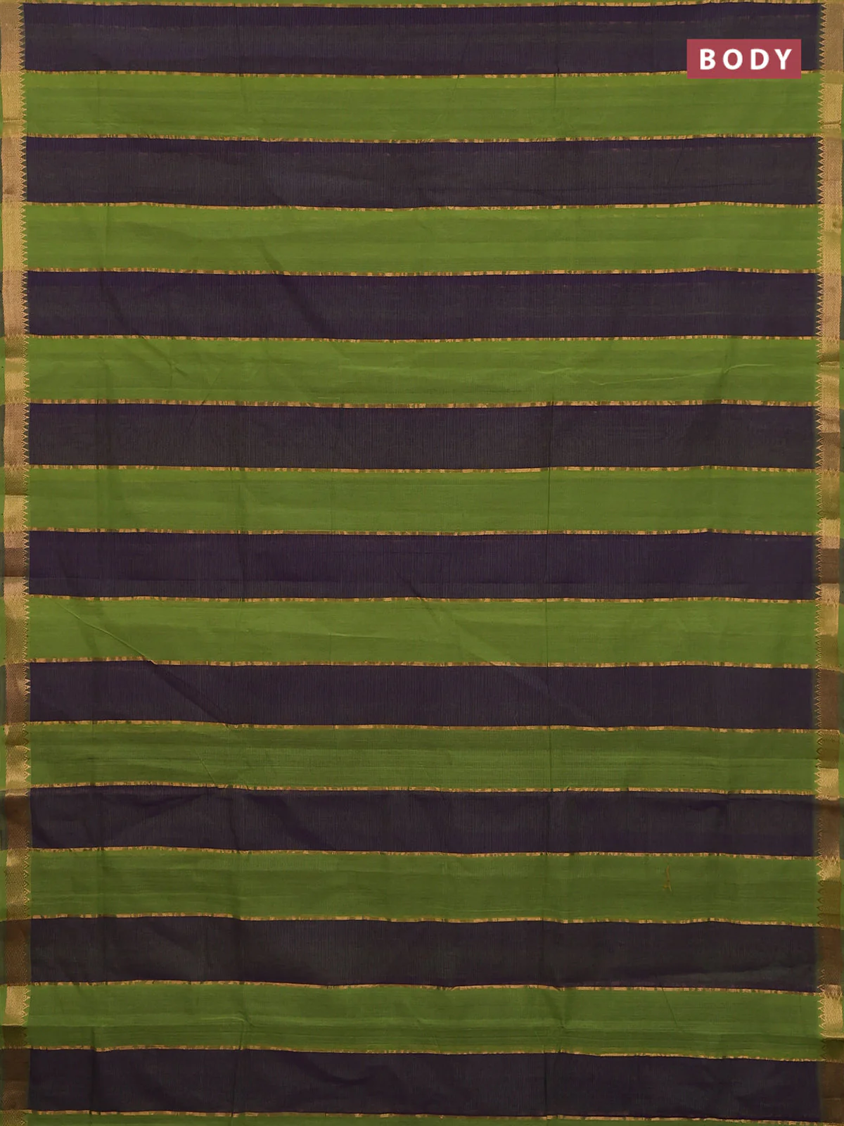 Mangalgiri cotton saree green and violet with allover zari woven stripe pattern and zari woven border - Image 2