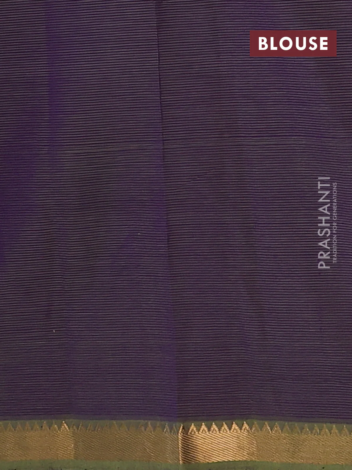 Mangalgiri cotton saree green and violet with allover zari woven stripe pattern and zari woven border - Image 4
