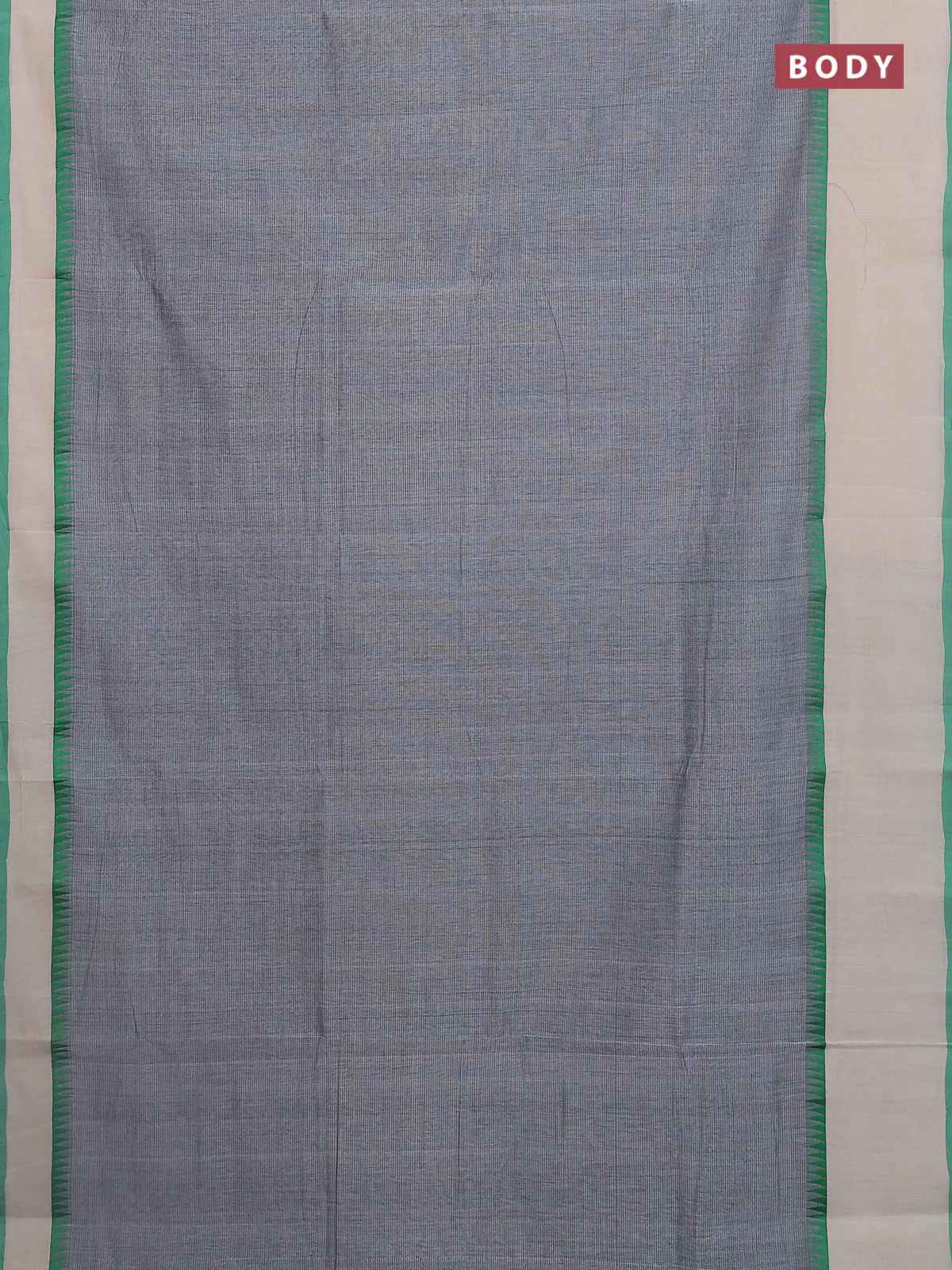 Mangalgiri cotton saree grey and cream green with palin body and temple design long rettapet border - Image 2