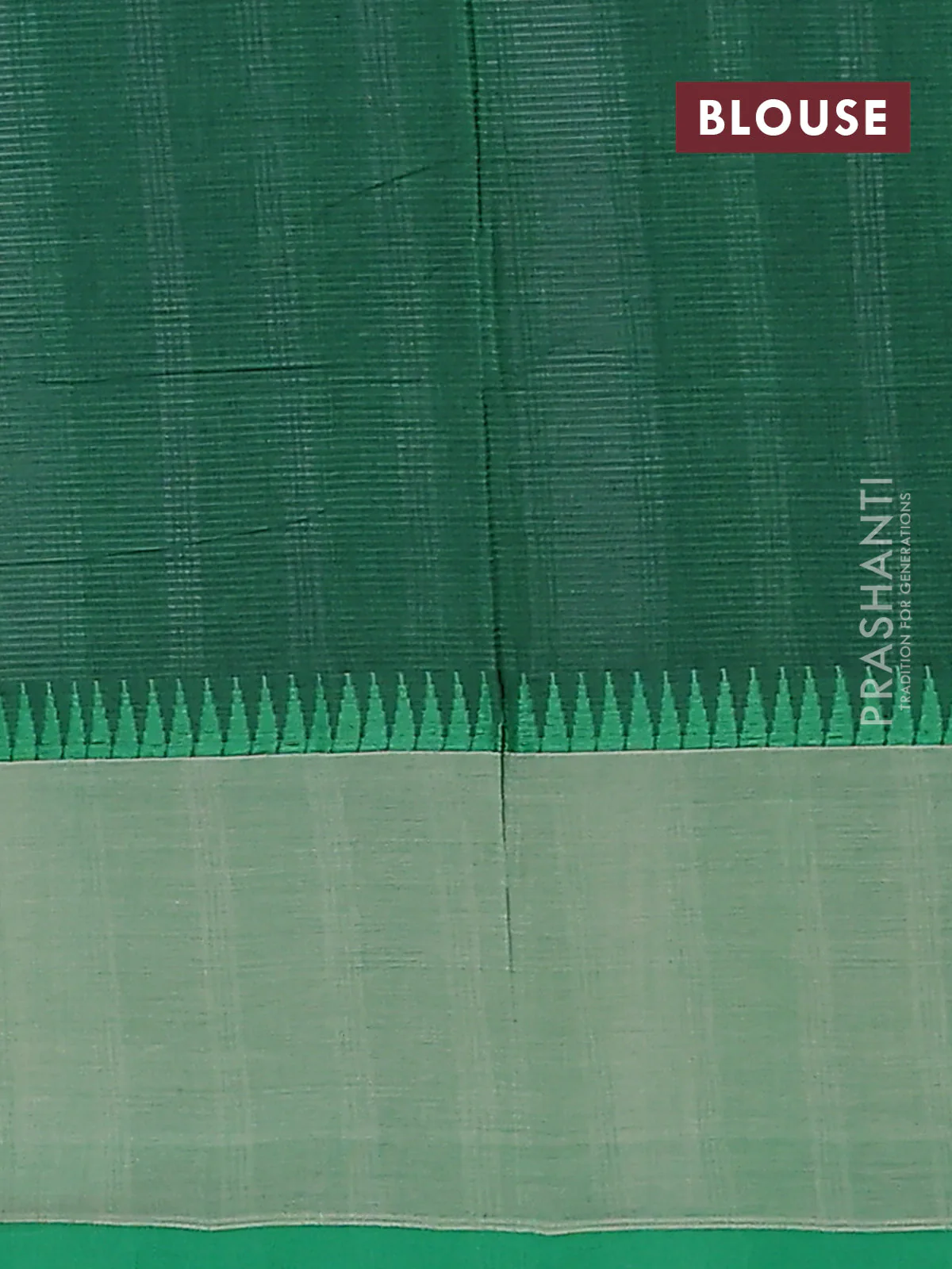 Mangalgiri cotton saree grey and cream green with palin body and temple design long rettapet border - Image 4