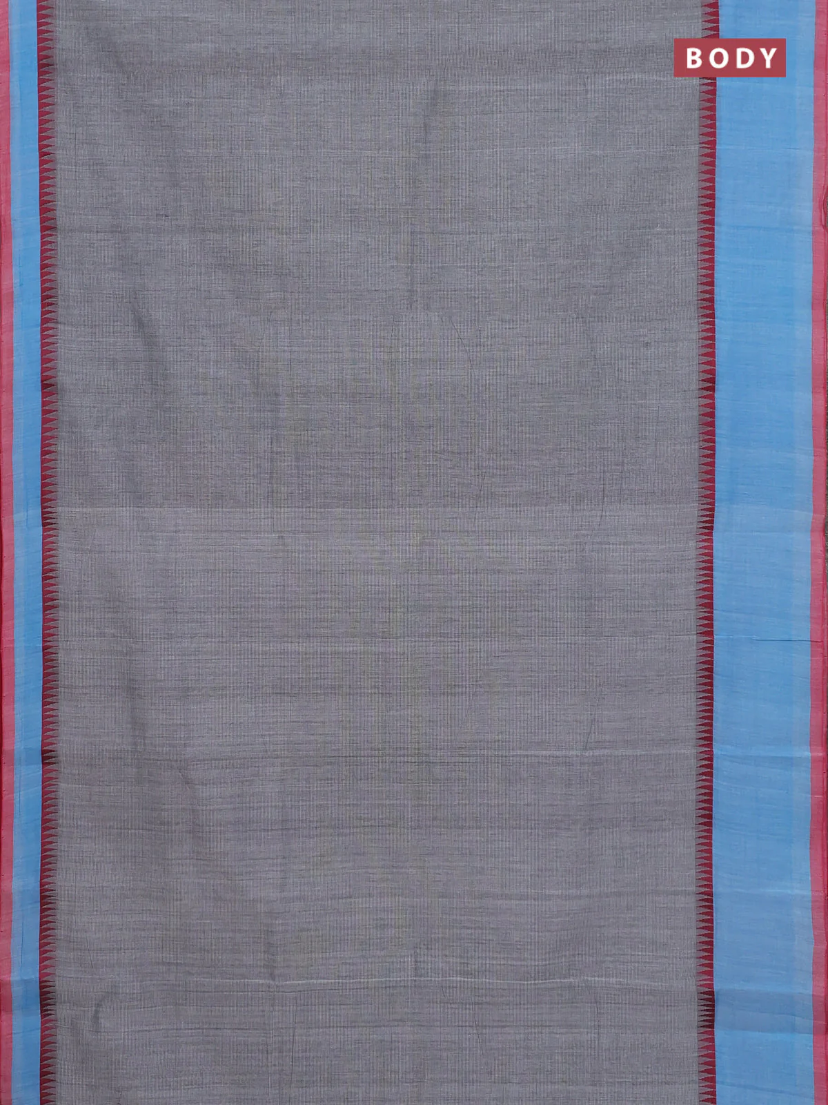 Mangalgiri cotton saree grey and light blue red with palin body and temple design long rettapet border - Image 2