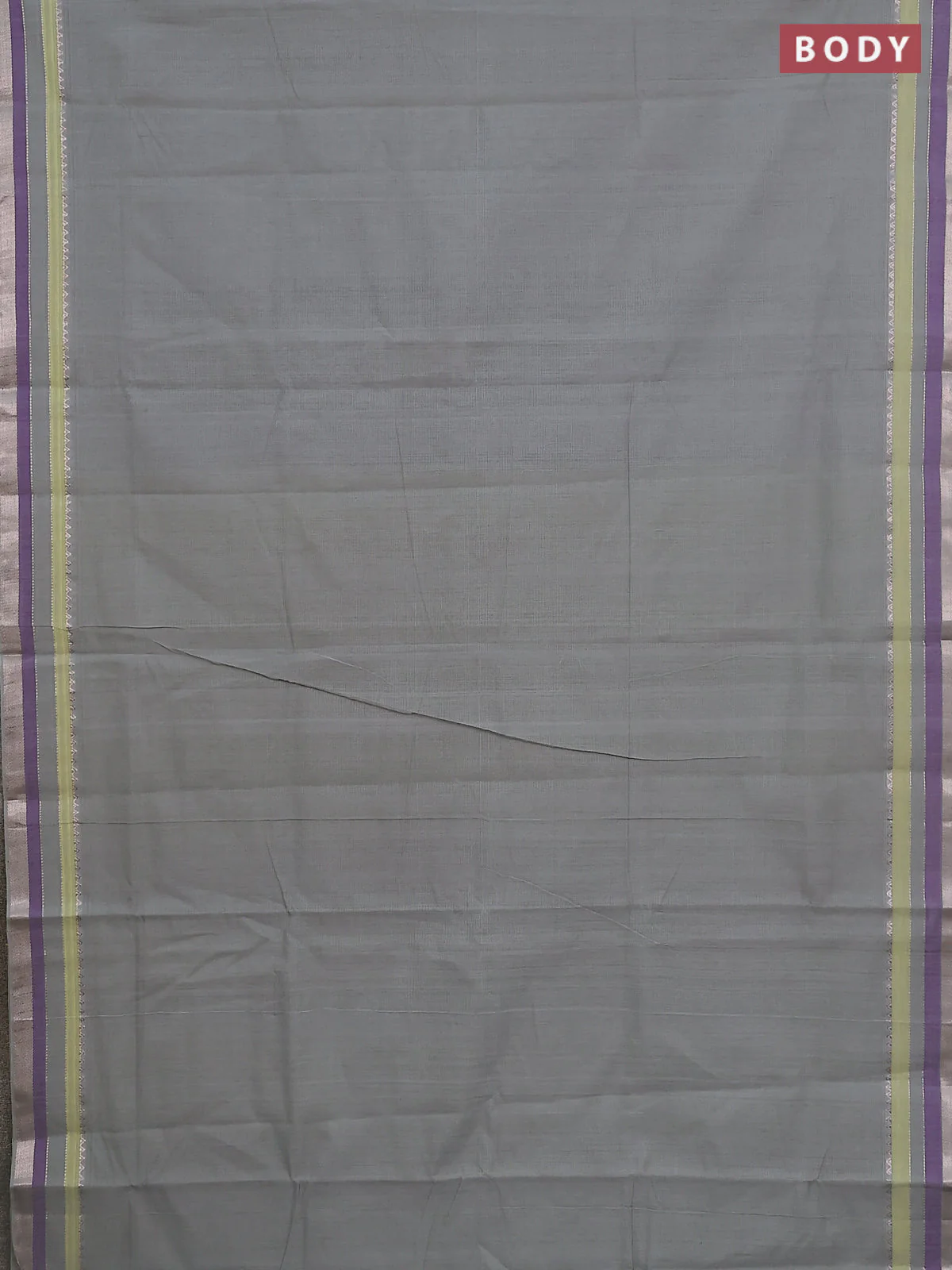 Mangalgiri cotton saree grey and multi colour with plain body and silver zari woven border - Image 2