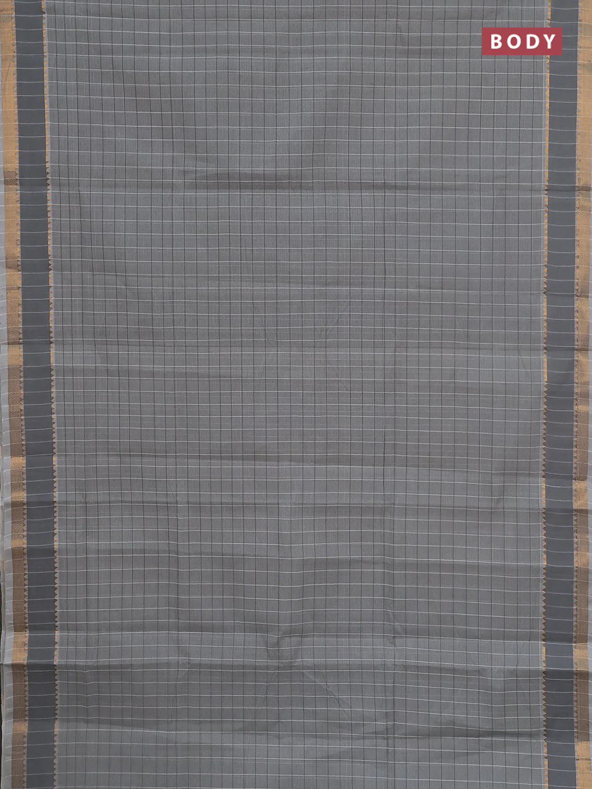 Mangalgiri cotton saree grey and off white with allover checked pattern and rettapet zari woven border - Image 2