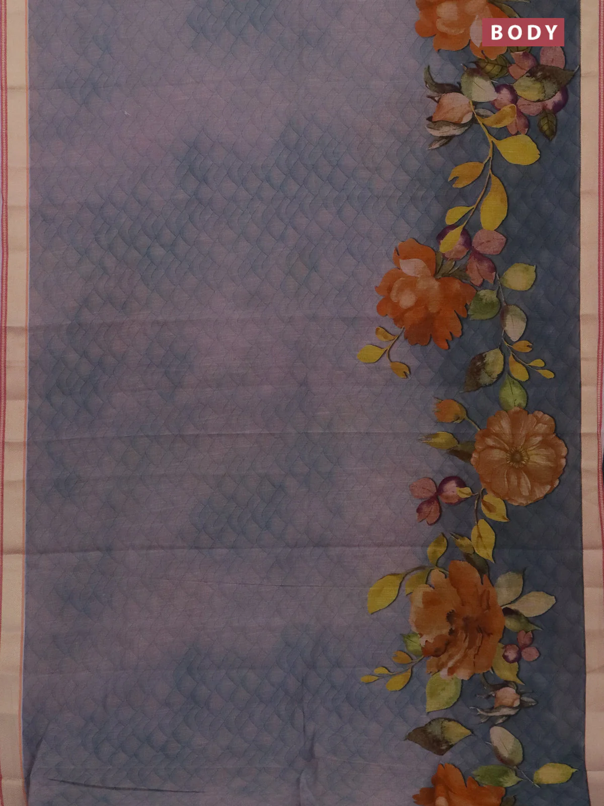 Mangalgiri cotton saree grey shade and baby pink with allover prints and thread woven border - Image 2