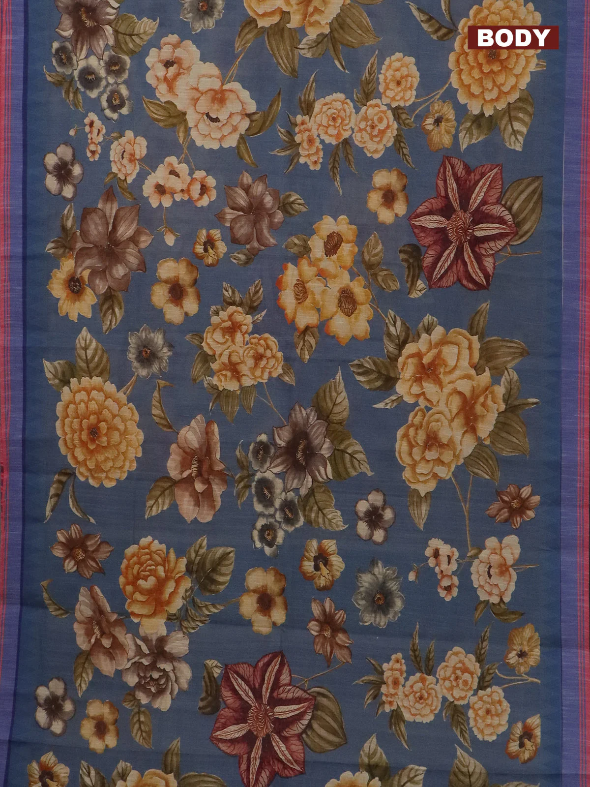 Mangalgiri cotton saree greyish blue and sandal blue with allover floral prints and temple design simple border - Image 2