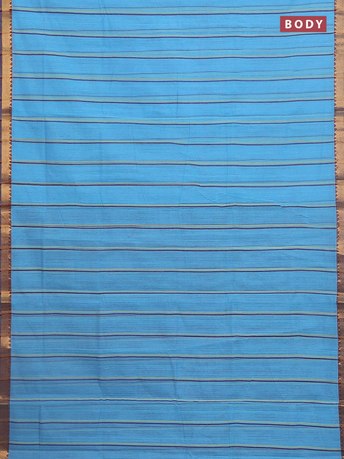 Mangalgiri cotton saree light blue and maroon with allover stripe pattern and zari woven border - Image 2