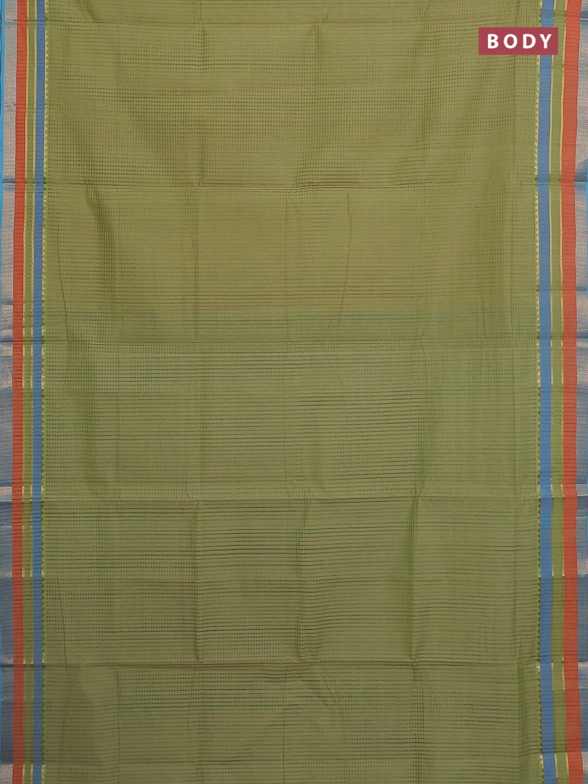 Mangalgiri cotton saree light green and teal blue with allover stripe pattern and zari woven border - Image 2
