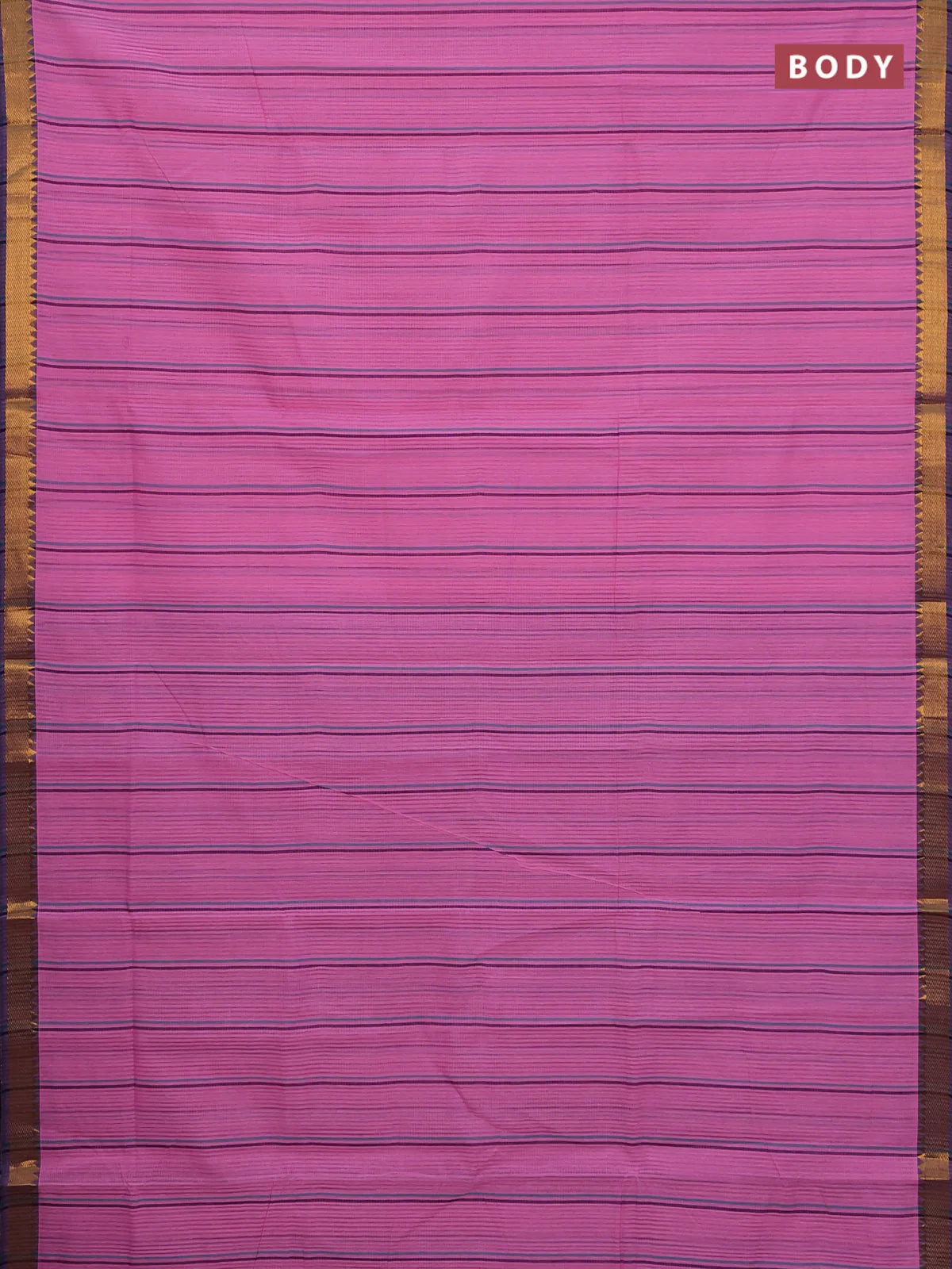 Mangalgiri cotton saree light pink and dark blue with allover stripe pattern and zari woven border - Image 2