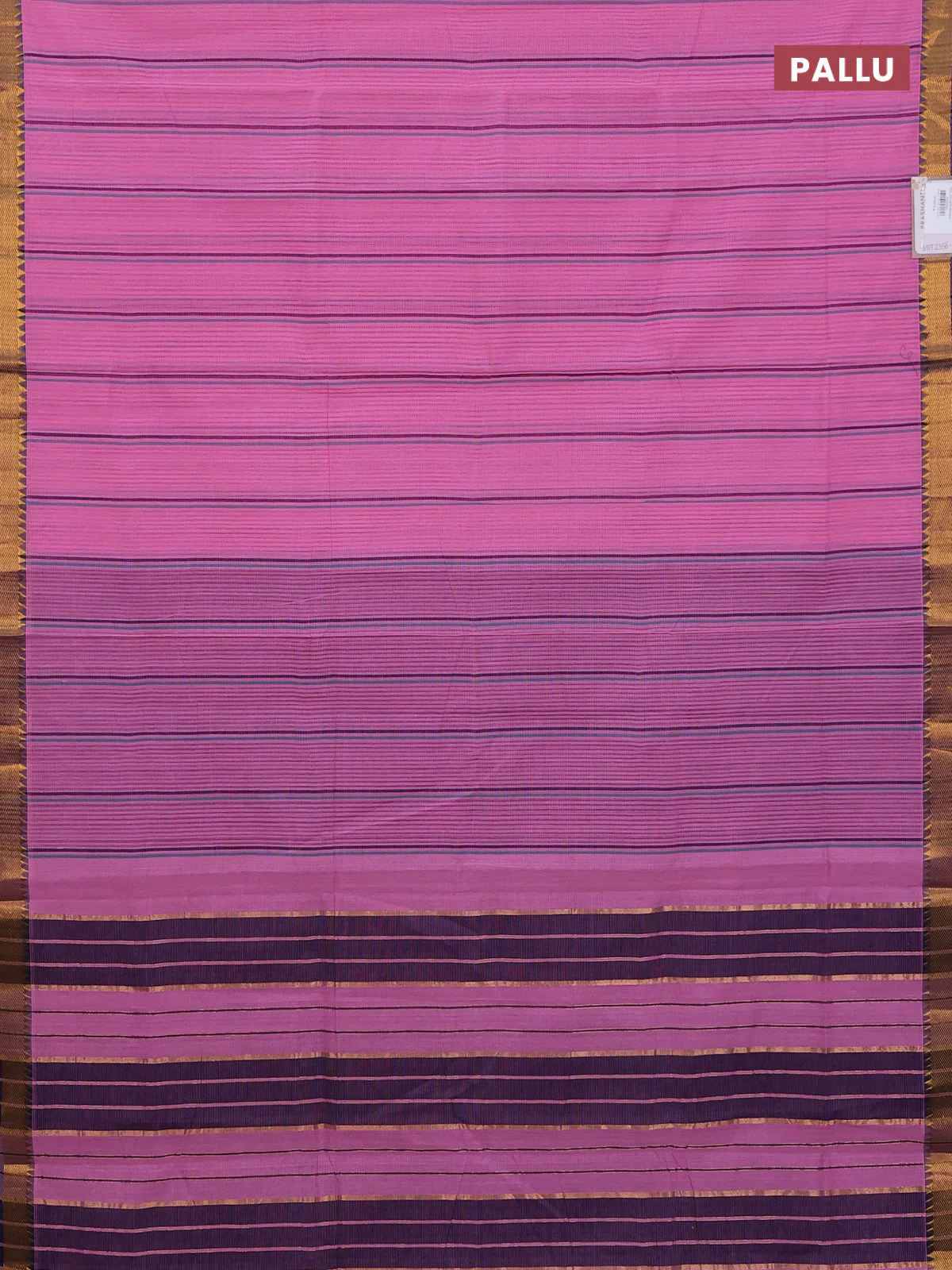 Mangalgiri cotton saree light pink and dark blue with allover stripe pattern and zari woven border - Image 3